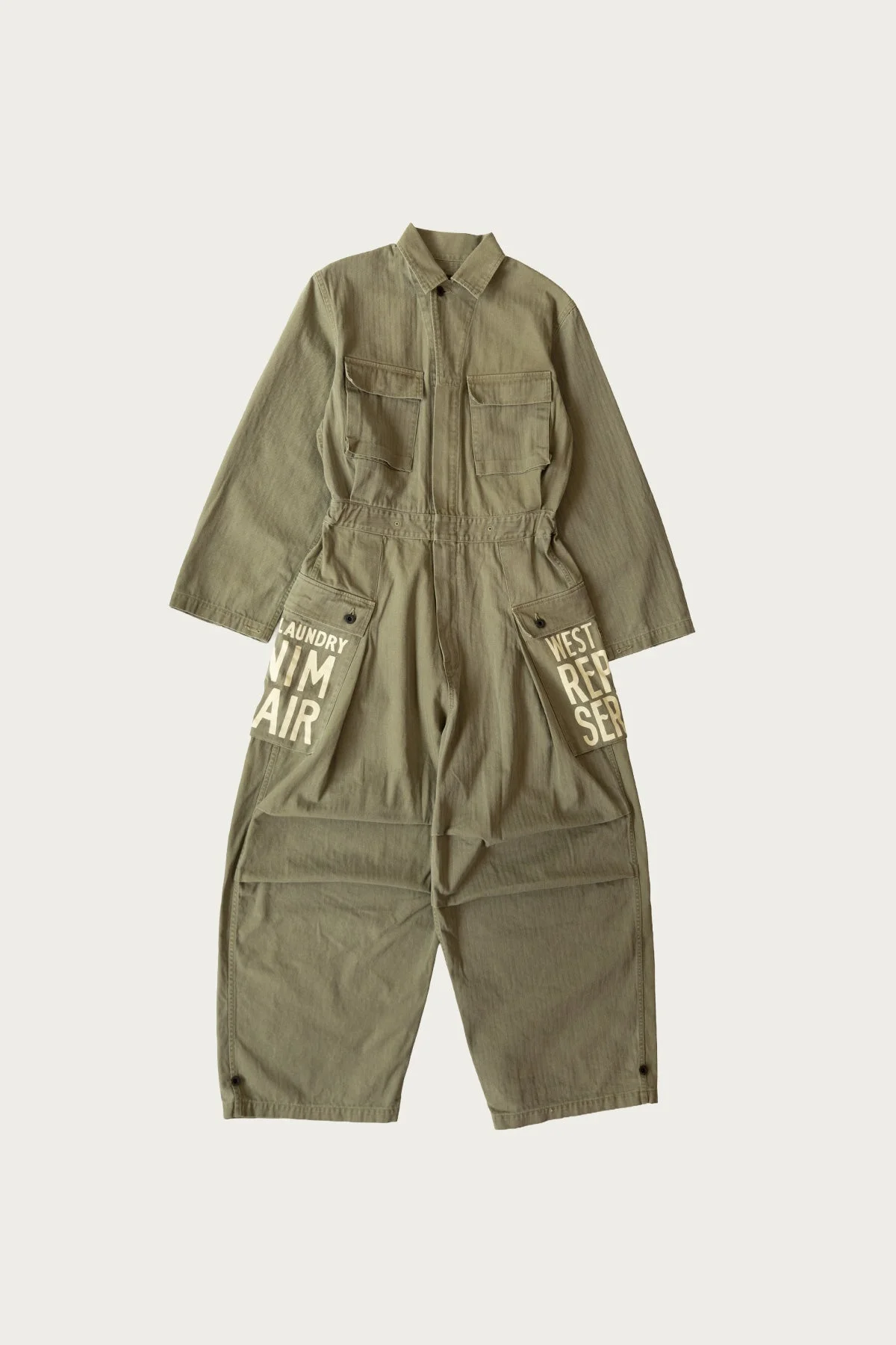 Herringbone MONKEY Jumpsuit (FACTORY-REPAIR &Embroidery) - Khaki - 1