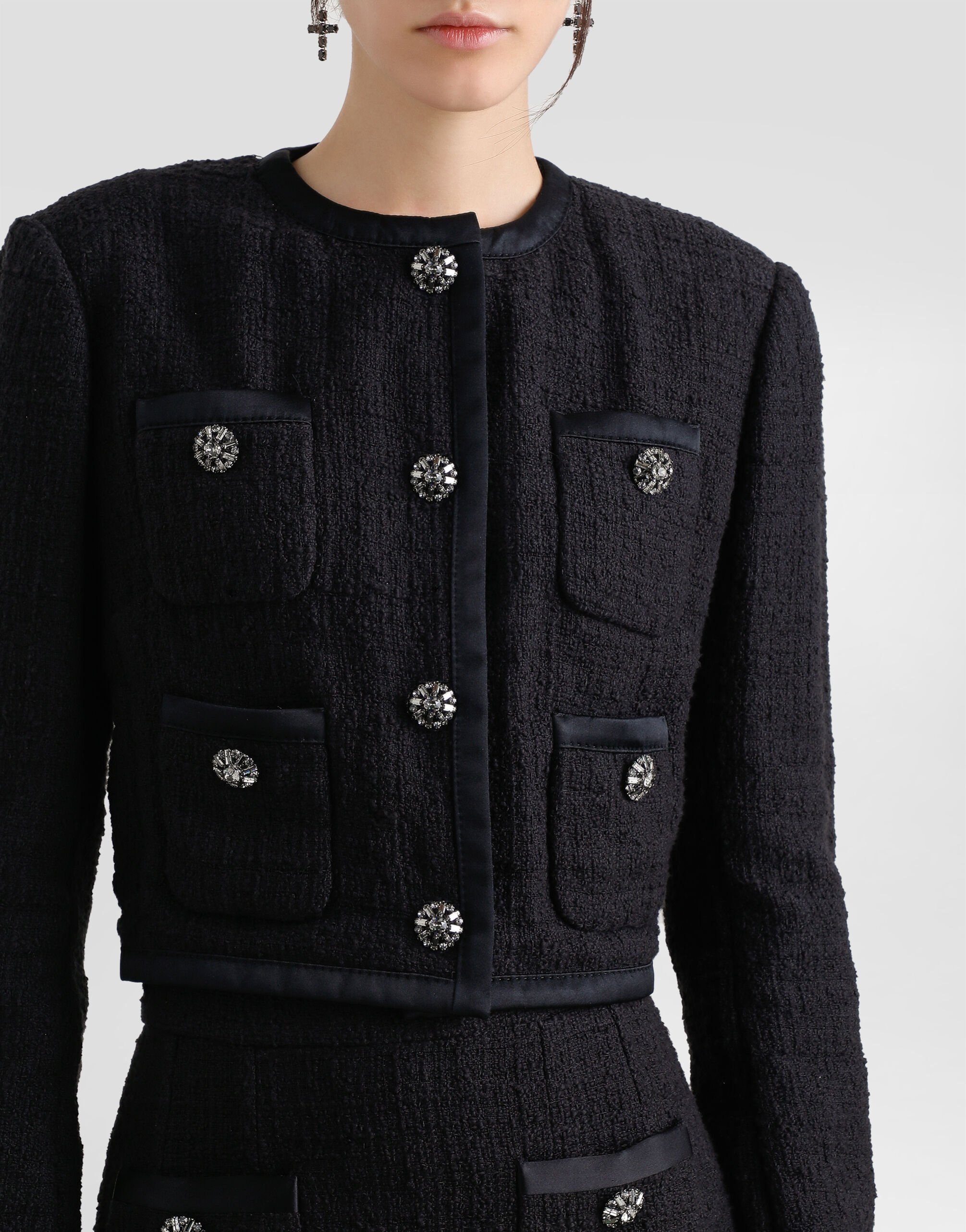Cropped single-breasted raschel tweed jacket with bejeweled buttons - 5
