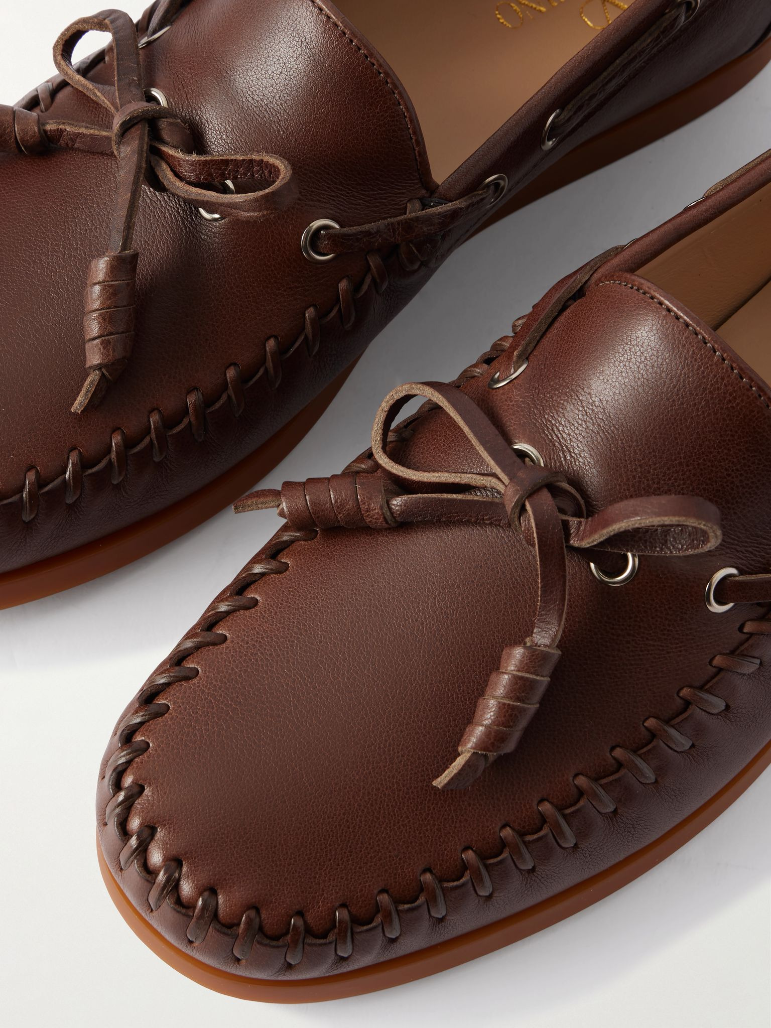 Logo-Embellished Leather Boat Shoes Dark brown - 5