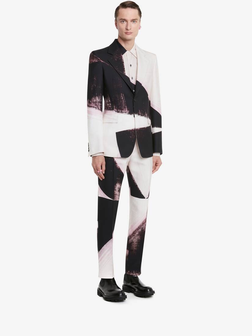 Men's Brushstroke Single-breasted Jacket in Pink/white/black - 3