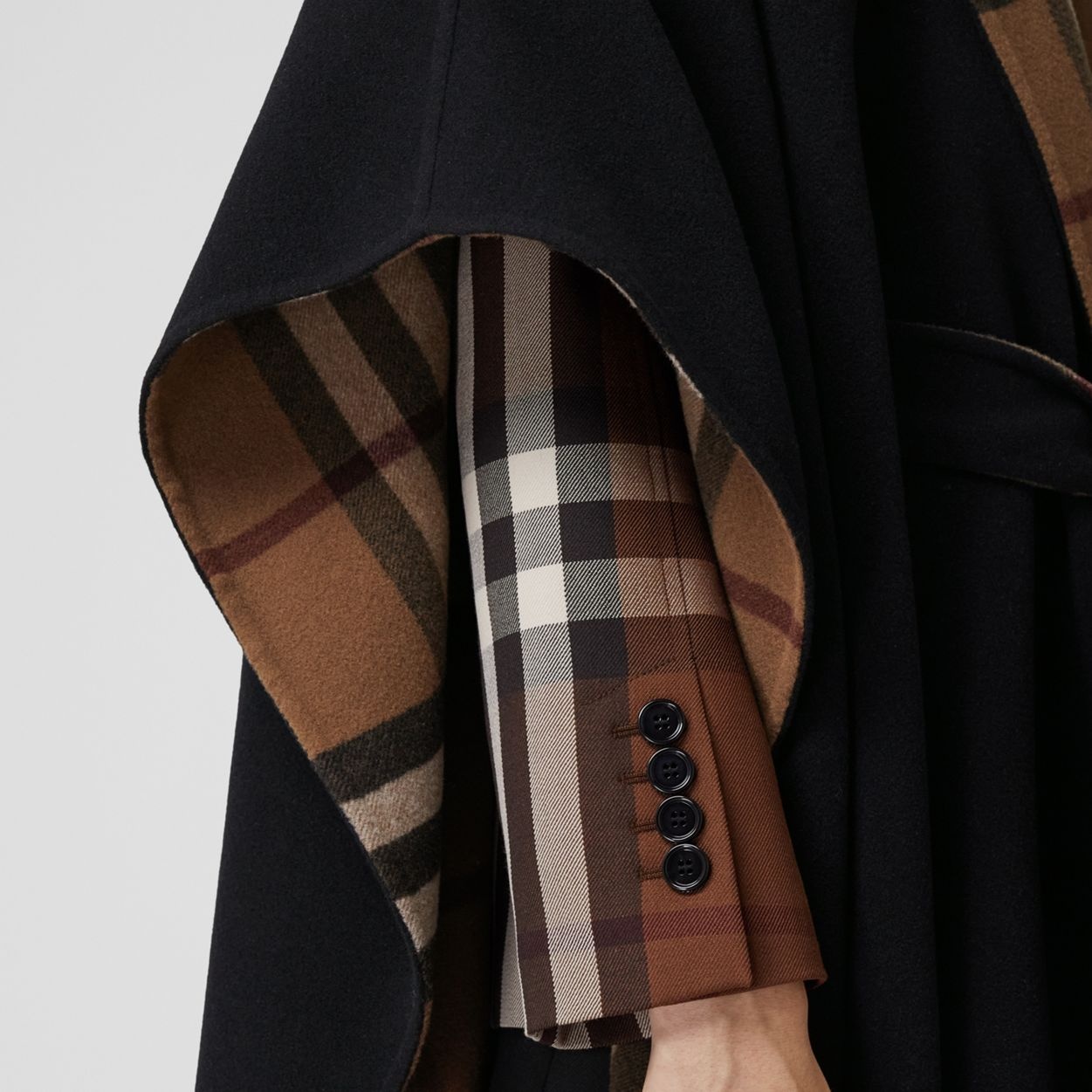 Reversible Check Wool Hooded Cape - 5