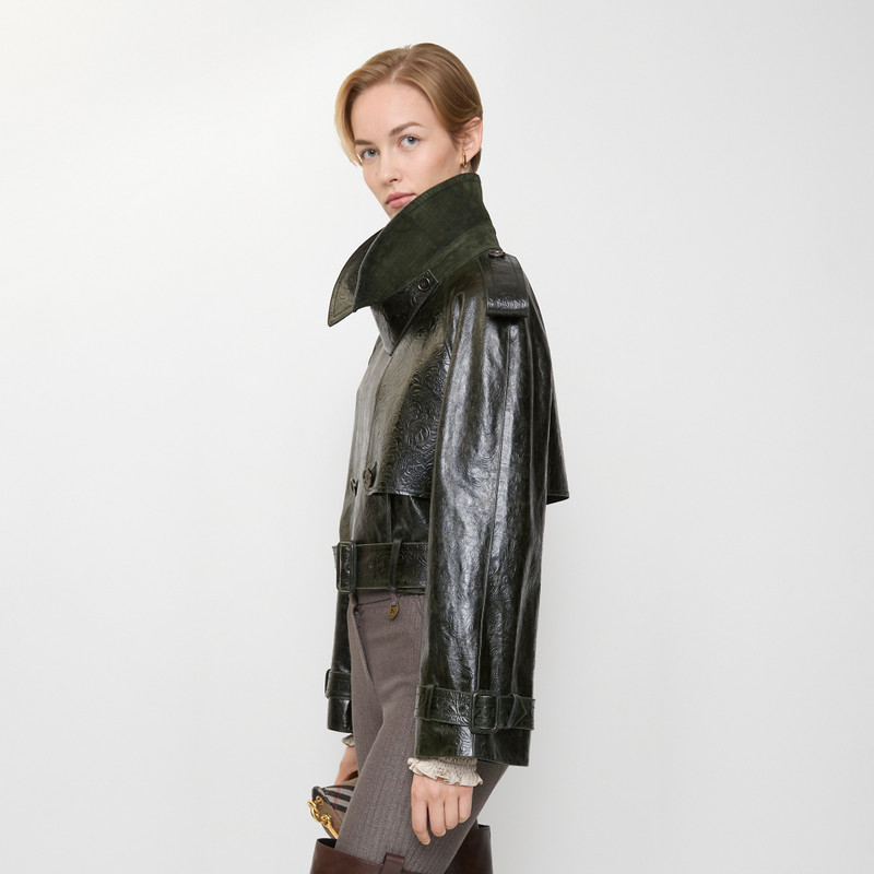Cropped Embossed Leather Trench Jacket 3