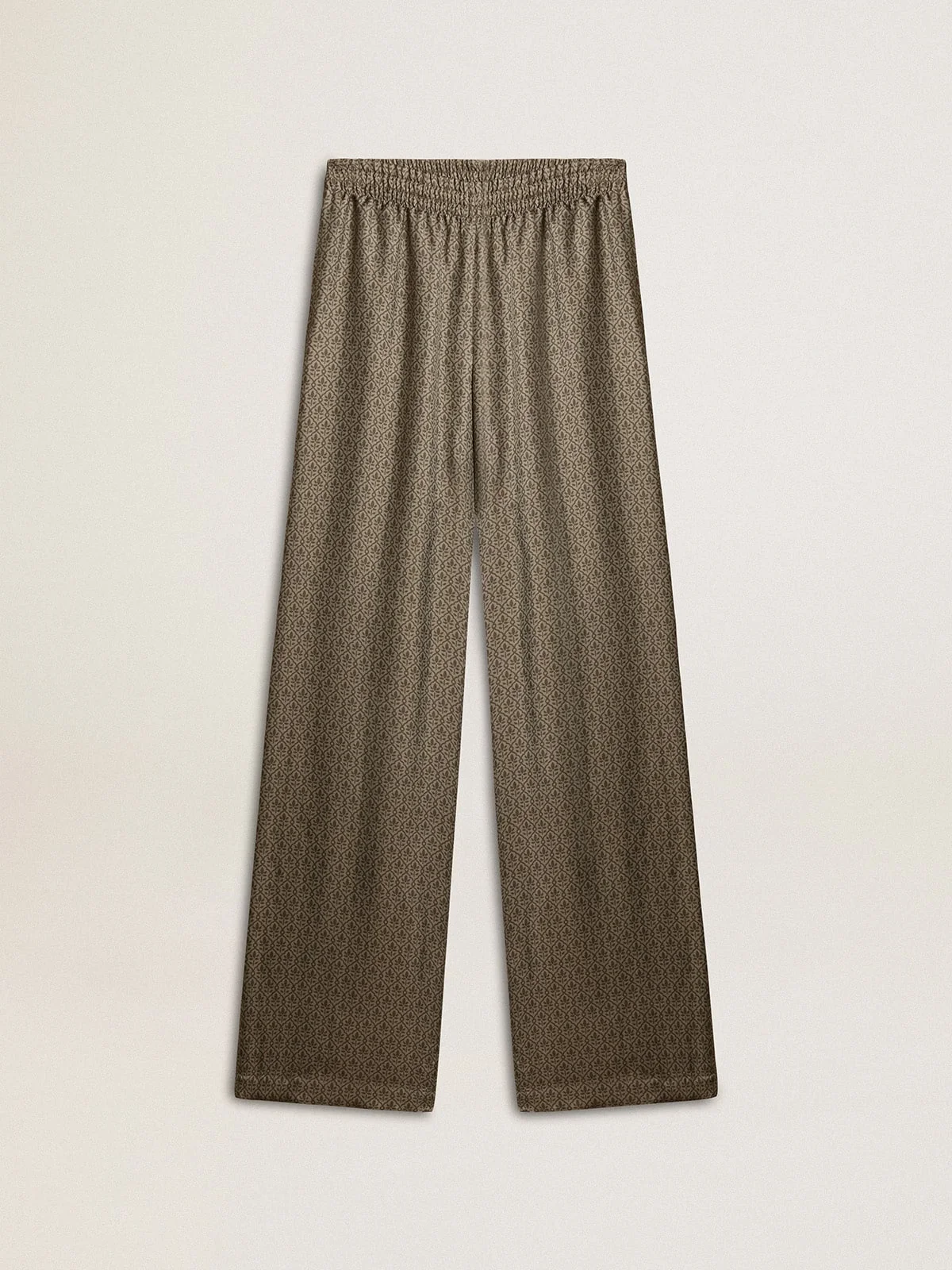 Women's green viscose-blend silk pants with floral pattern - 1