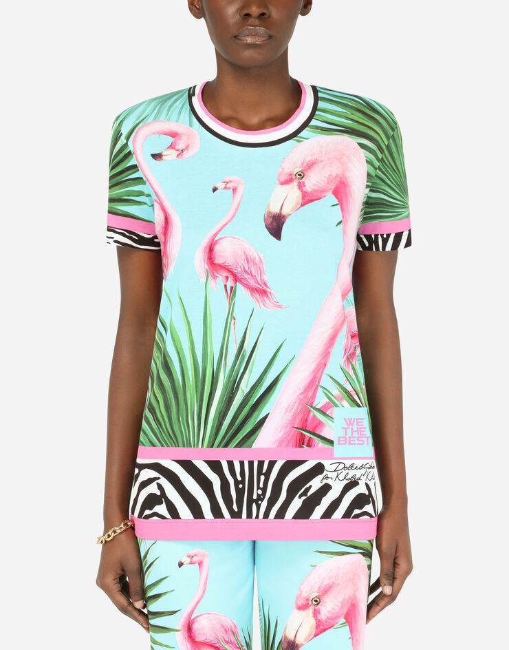 Short-sleeved flamingo-print jersey T-shirt - 6