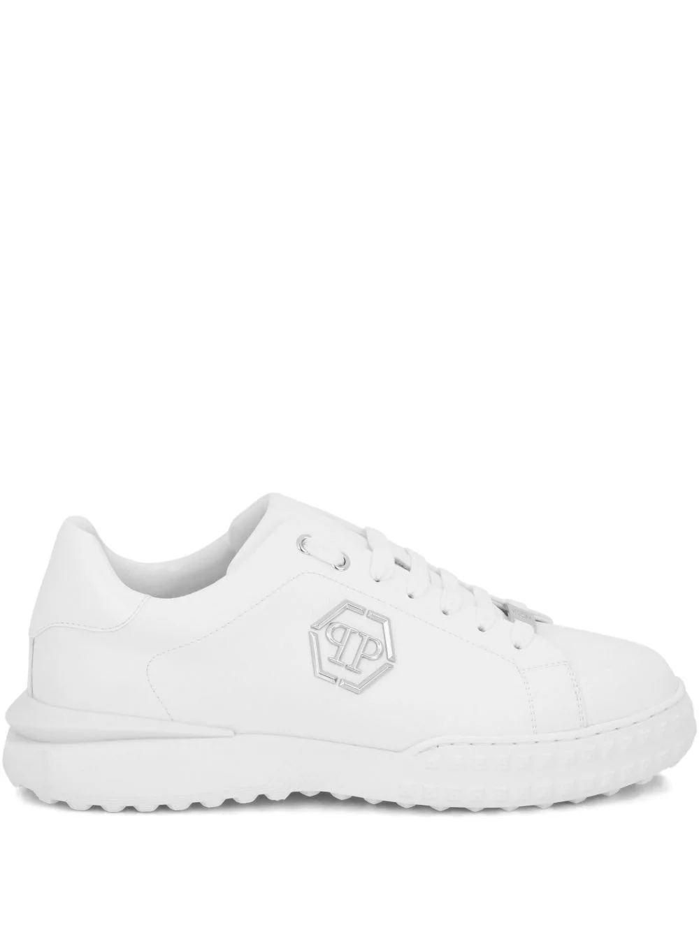 hexagon logo plaque leather low-top trainers - 1