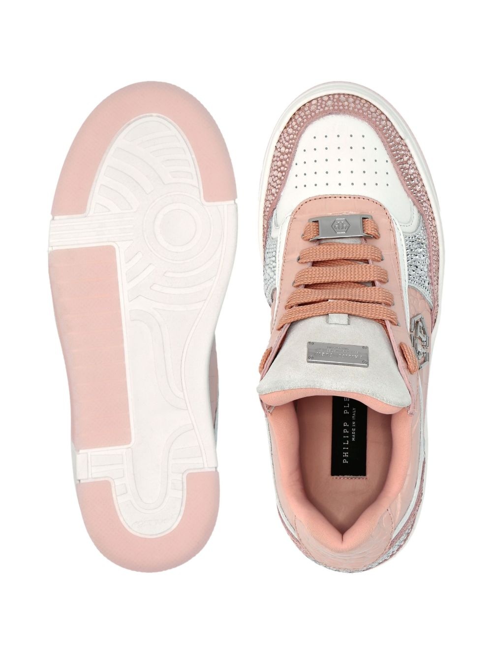 crocodile-embossed crystal-embellished sneakers - 3