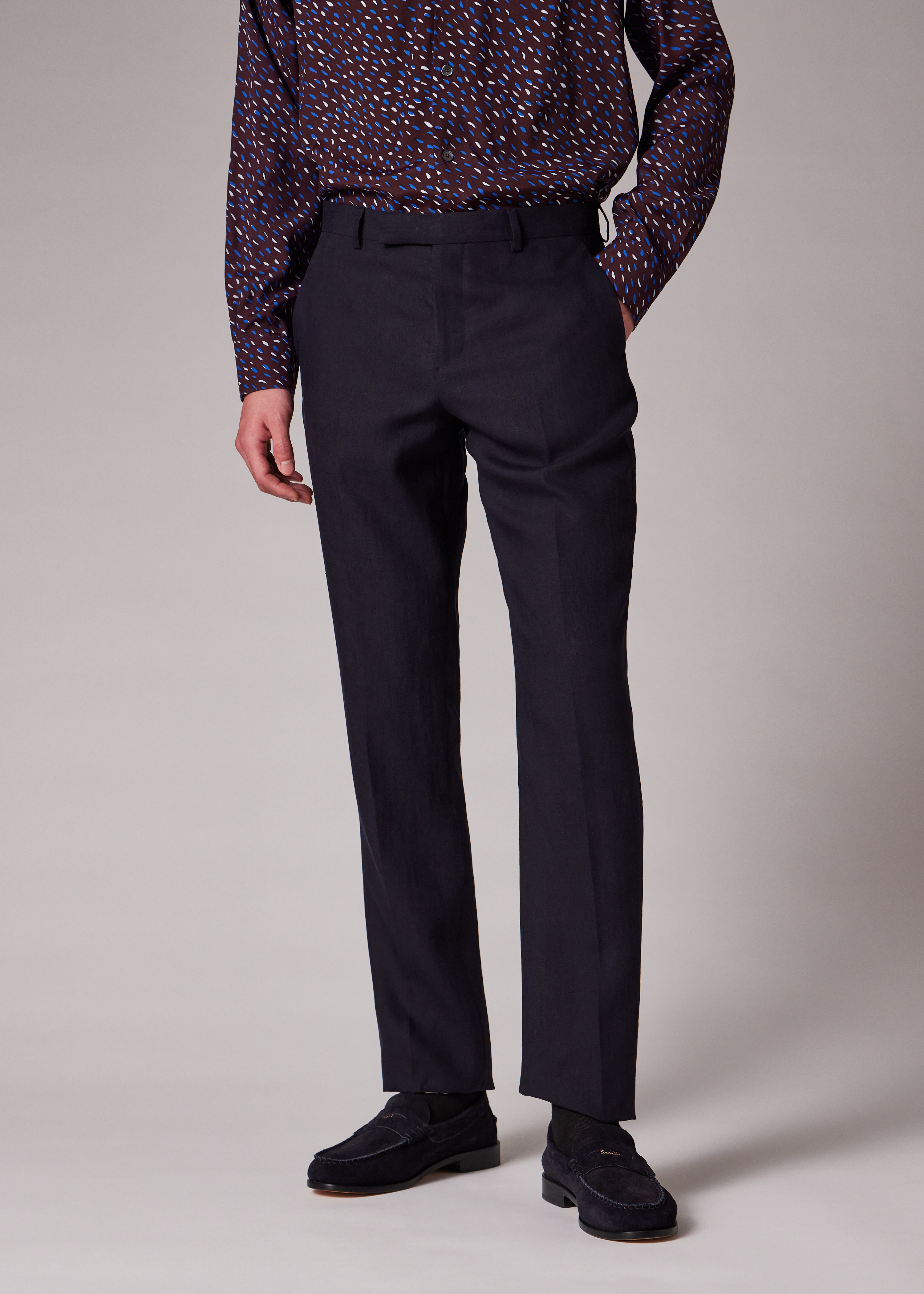 Tapered-Fit Dark Navy Linen Trousers - 3