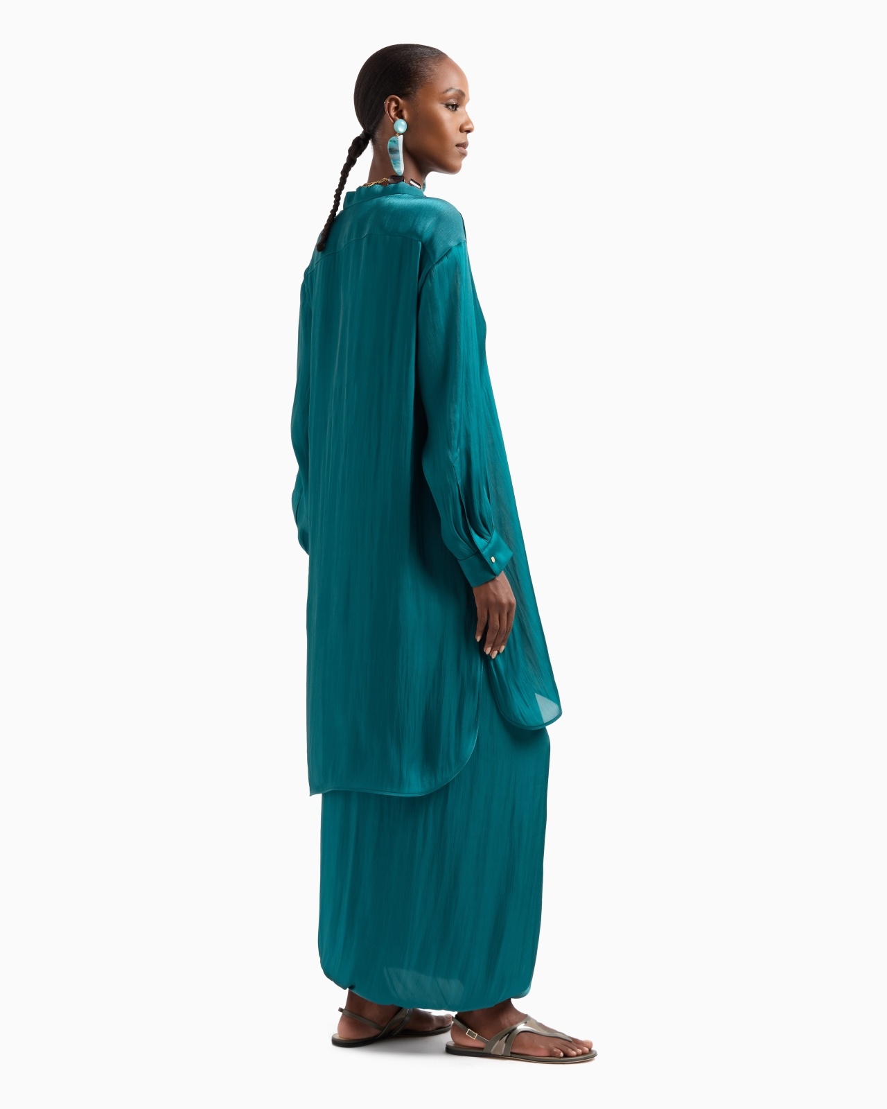LONG SHIRT IN SHINY FABRIC - 3