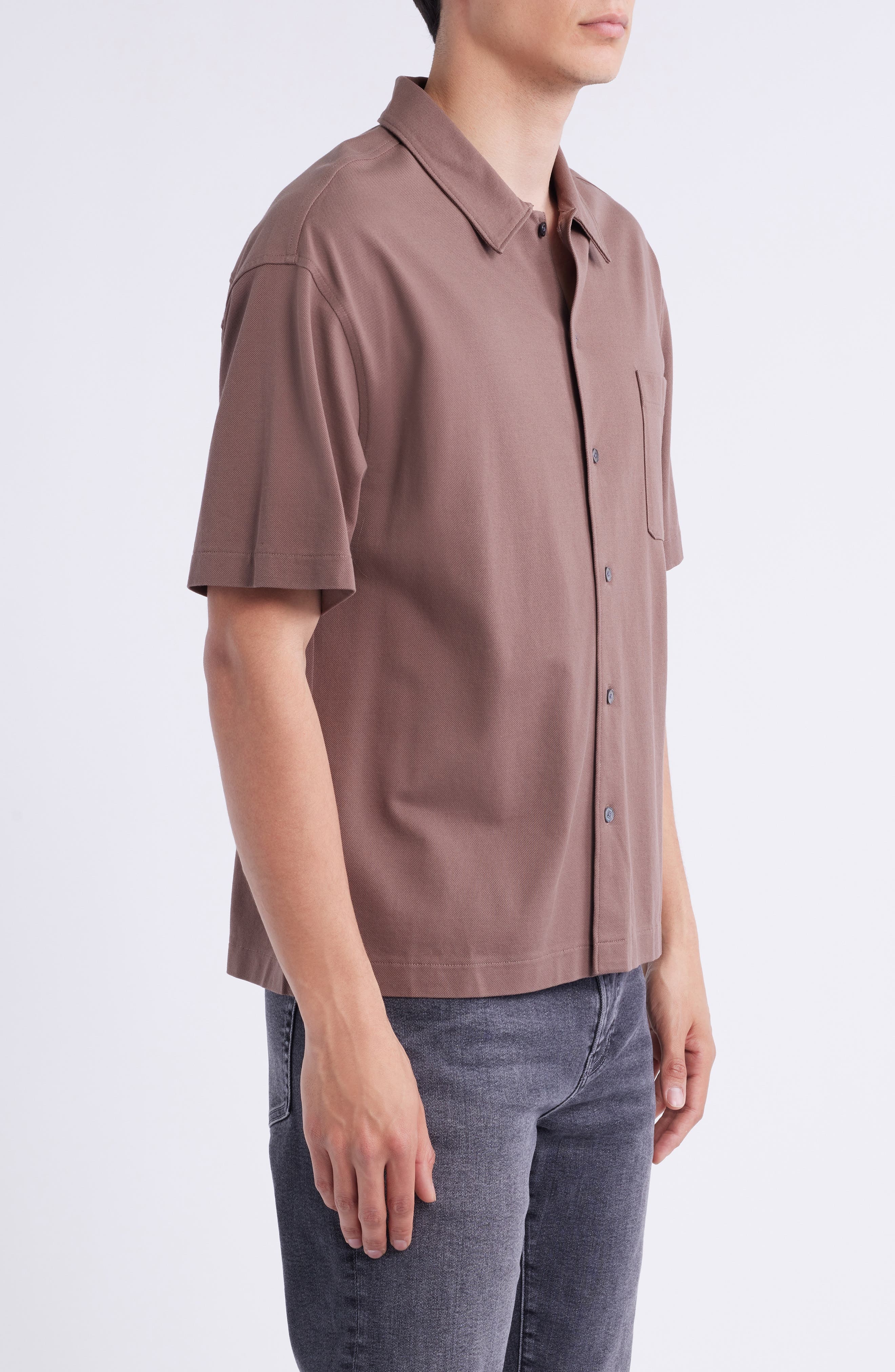 FRAME Short Sleeve Piqué Button-Up Shirt in Mauve at Nordstrom - 3