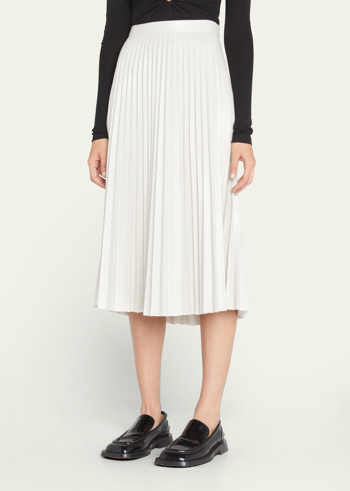 Pleated Vegan Leather Midi Skirt - 4