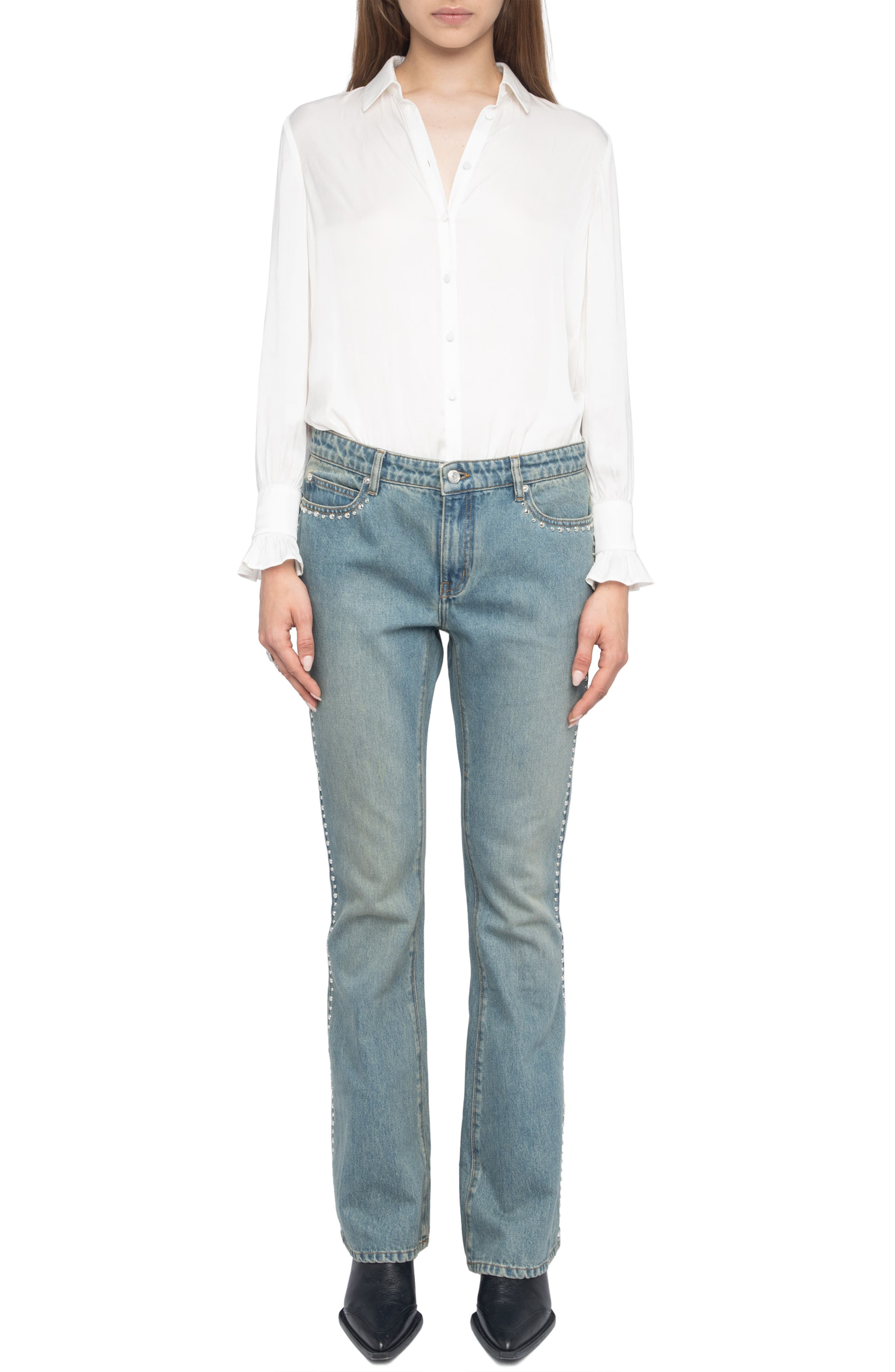 Zadig & Voltaire Eclip Studded Flare Jeans in Light Blue at Nordstrom - 7