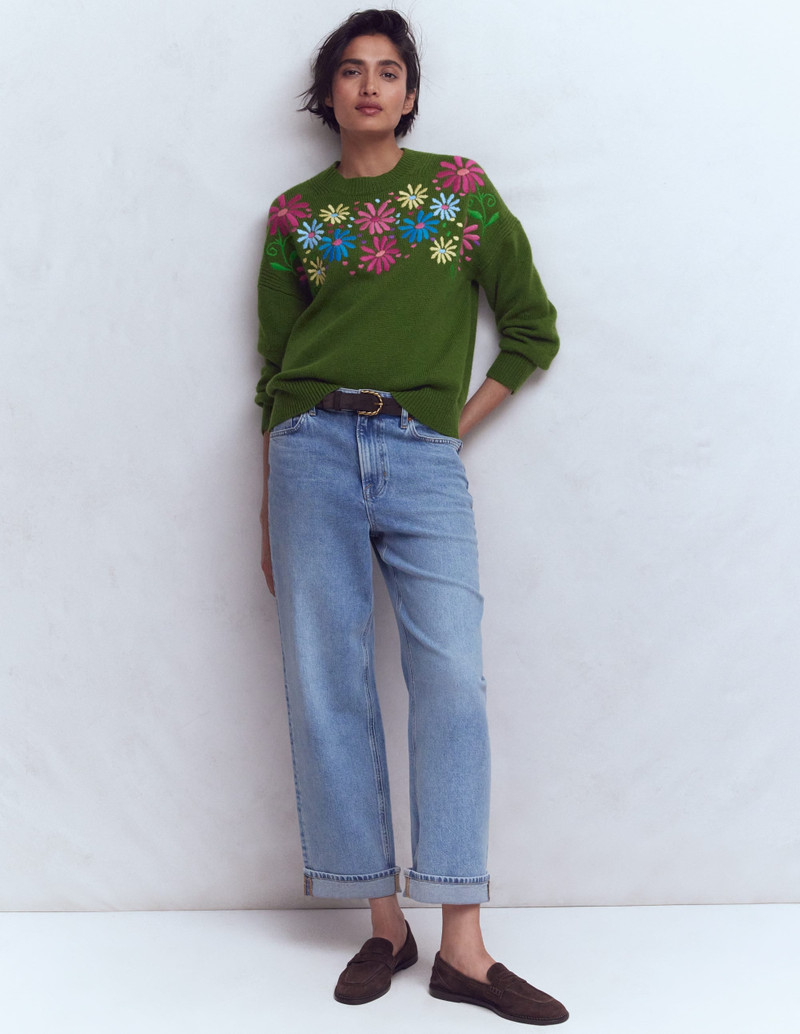 Isa Embroidered Sweater-Herb Garden, Green Flowers 5