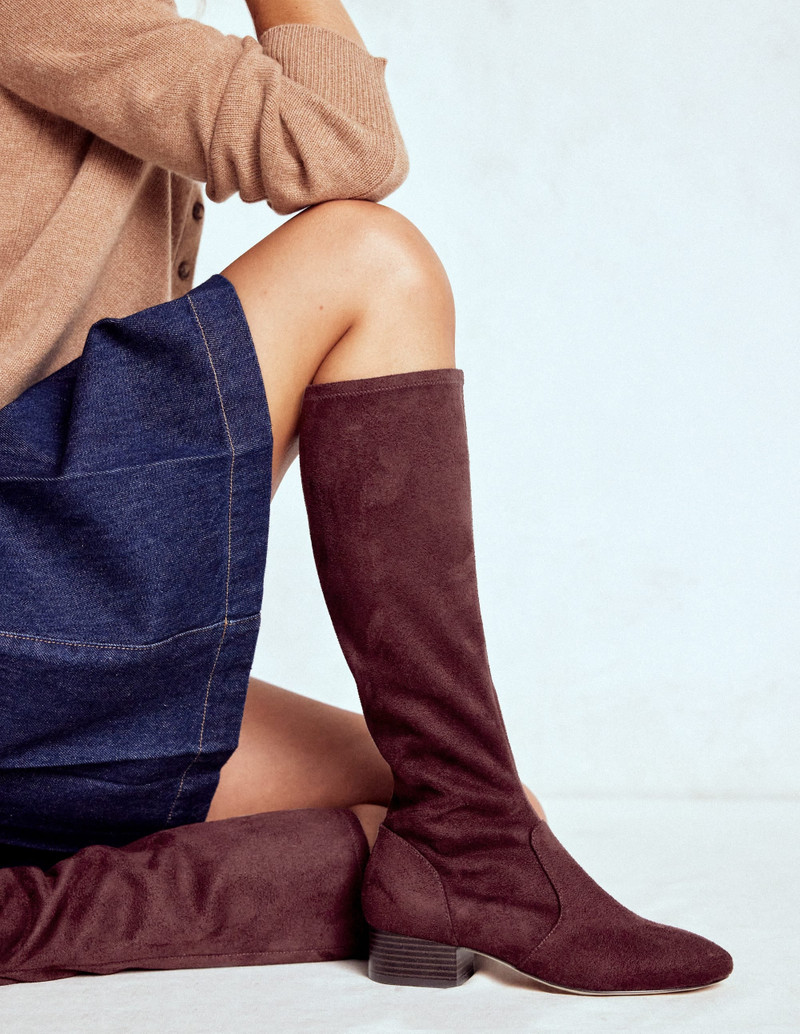 BODEN Flat Stretch Knee Boots-Chestnut outlook
