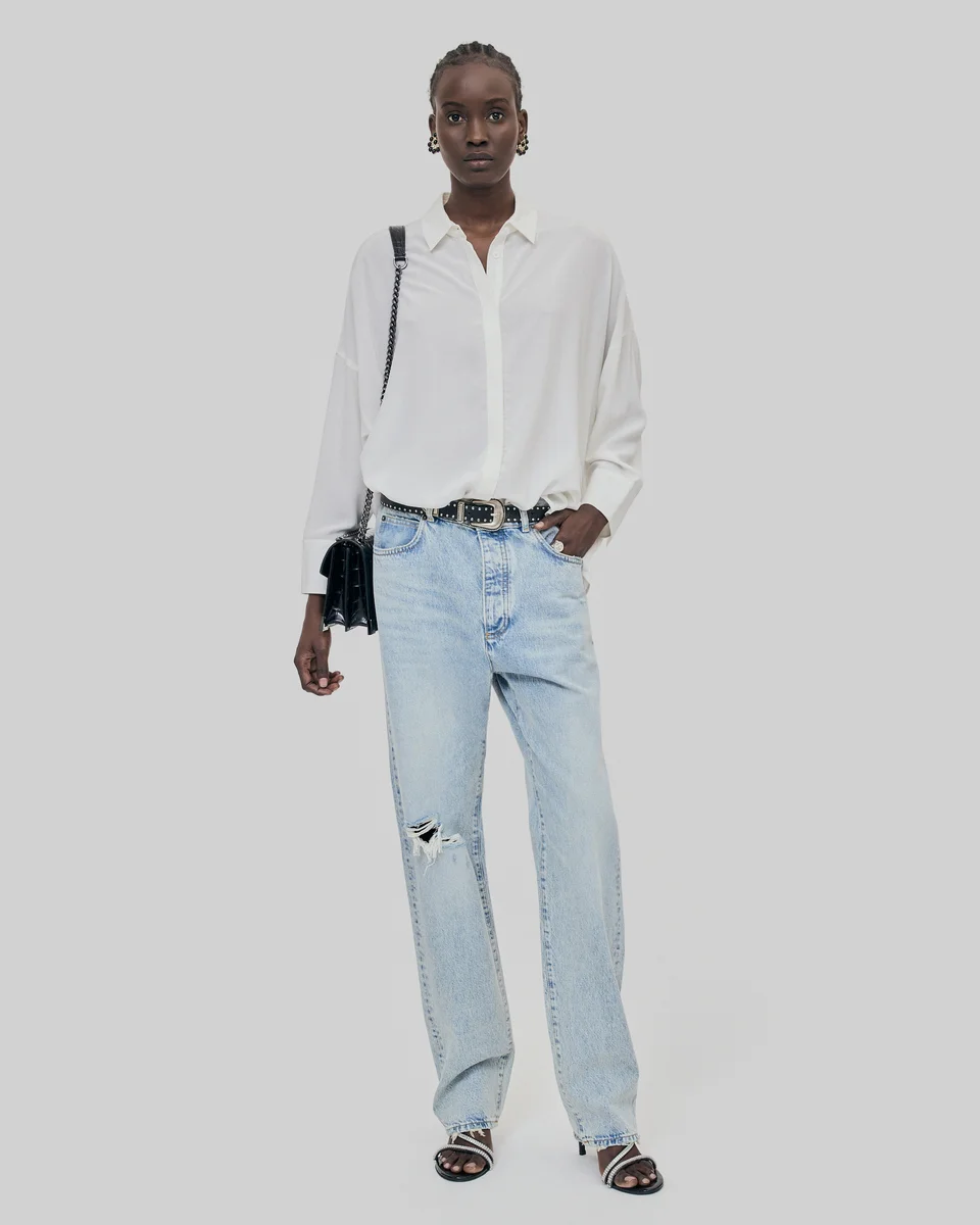 LOOSE WHITE WASHED SILK SHIRT - 1