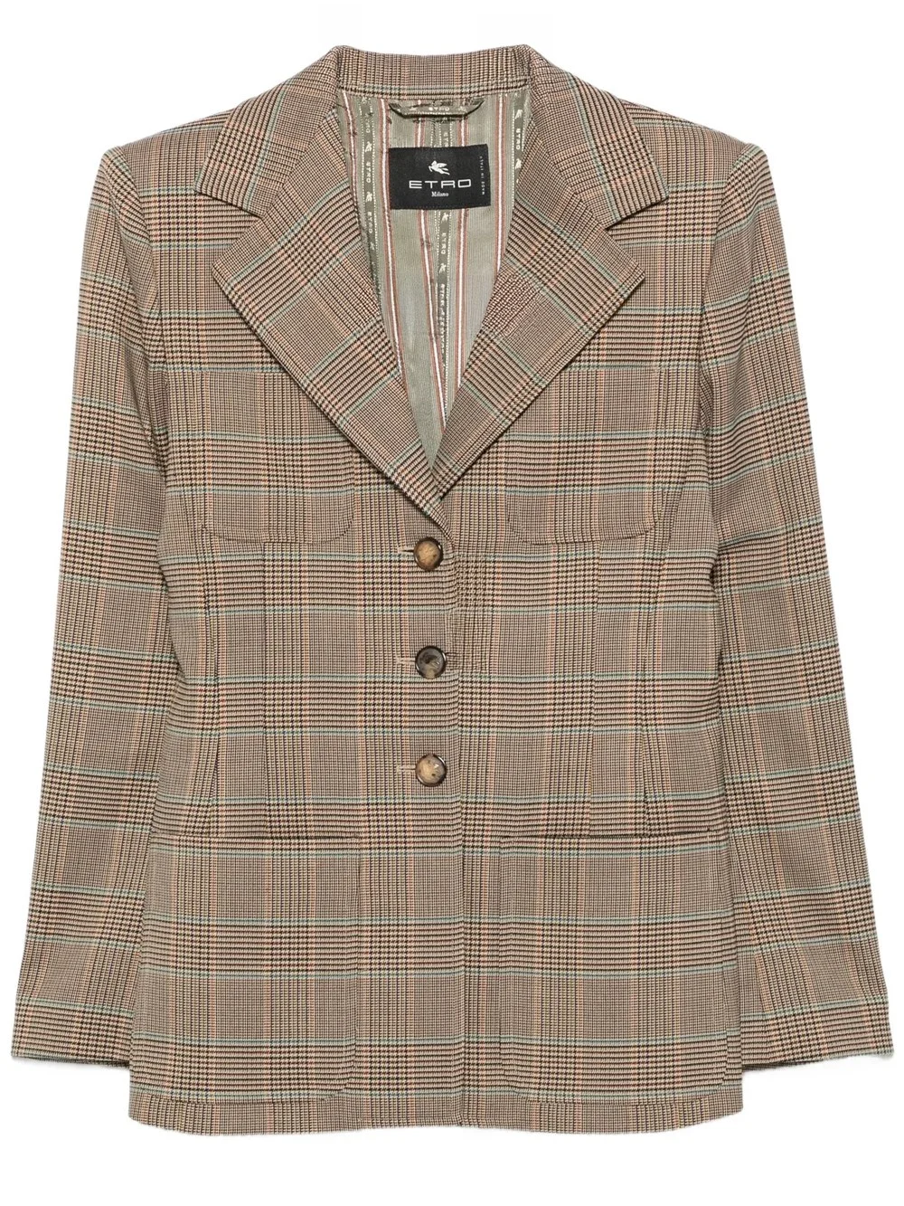 SINGLE-BREASTED CHECK PATTERN WOOL BLEND JACKET - 1