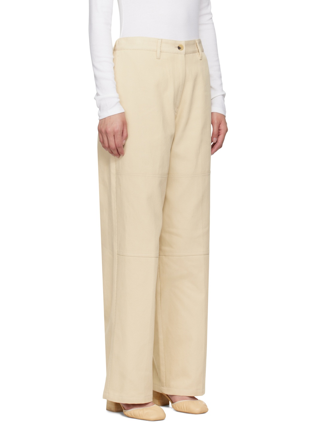 Beige Cotton Twill Work Trousers - 2