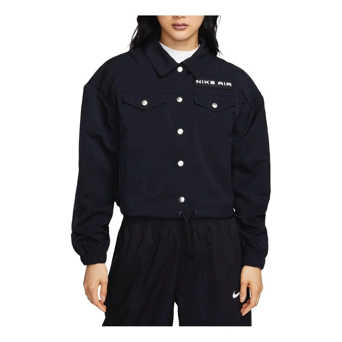 (WMNS) Nike Air Modest Cropped Woven Jacket Asia Sizing 'Black White' FB8078-010 - 1