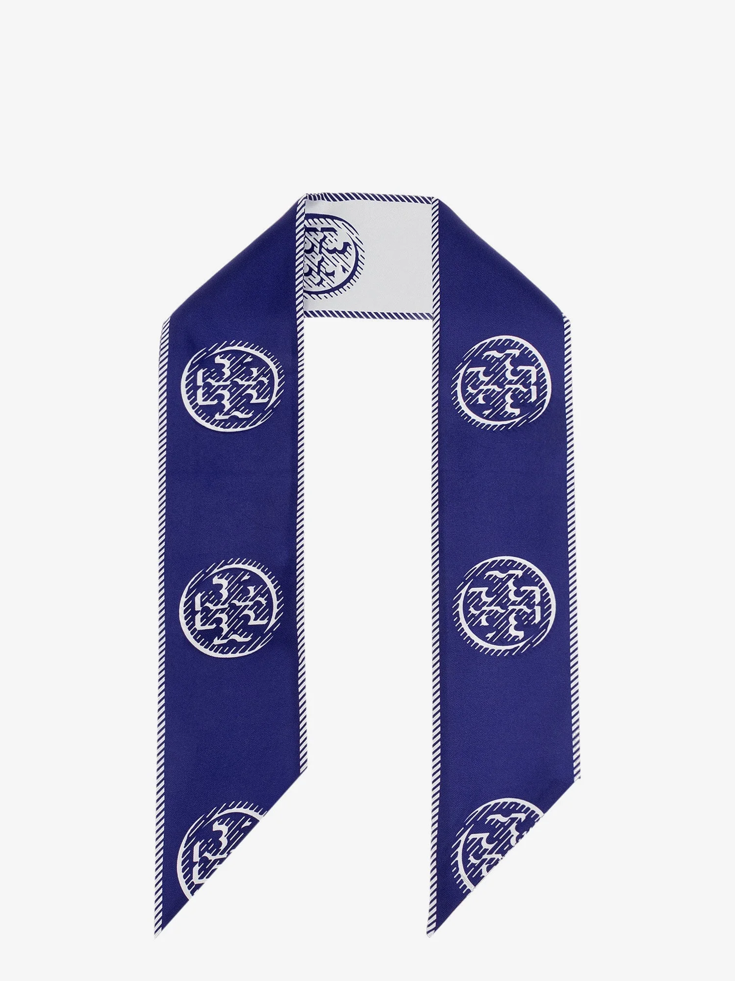 Tory Burch Medallion Logo Ribbon Silk Tie Blue - 1