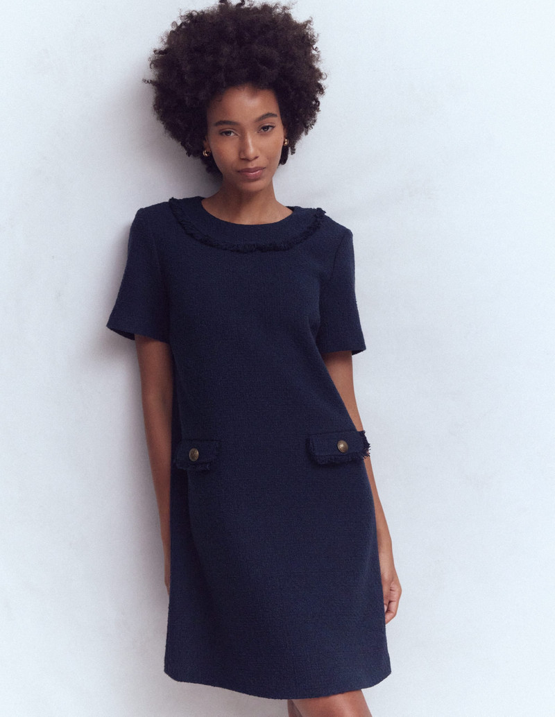 Evita Cotton Shift Dress-Navy 5