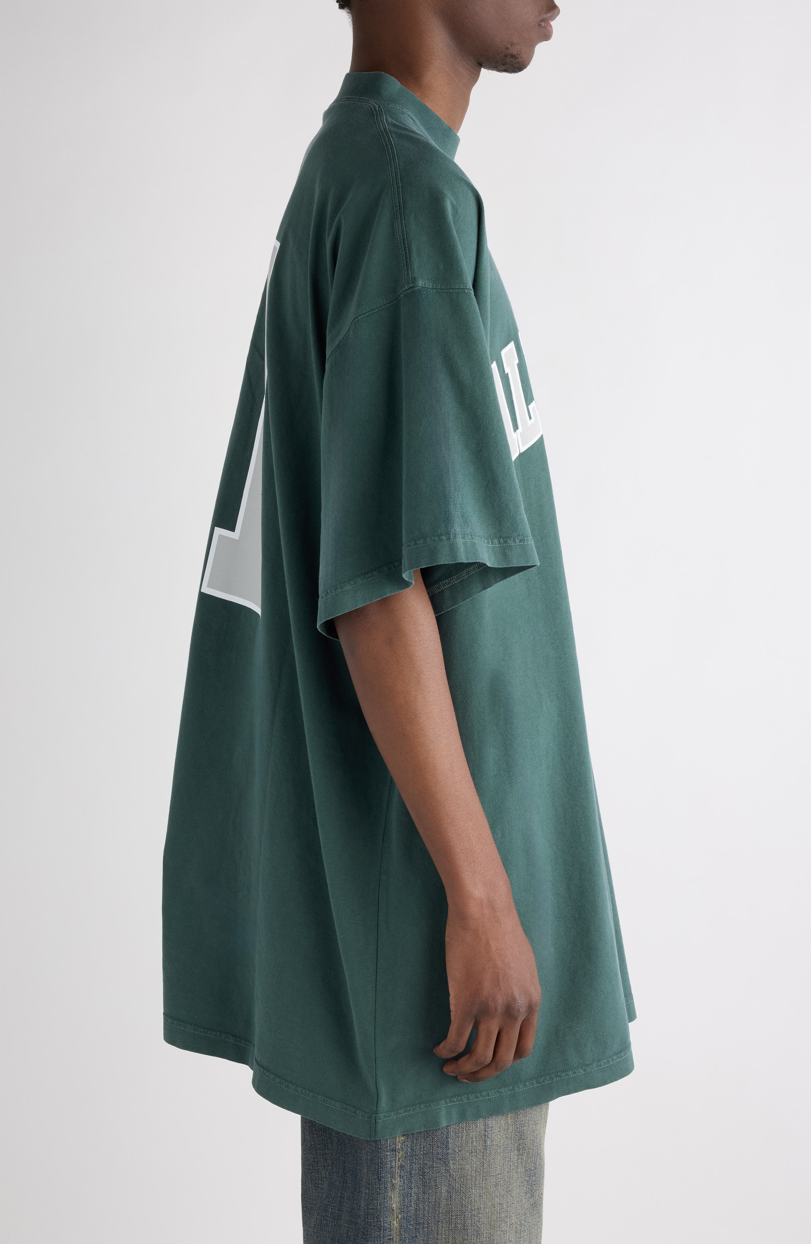 Balenciaga Jersey Oversize Cotton T-Shirt in 6399 Dark Green/Light Gry at Nordstrom - 4