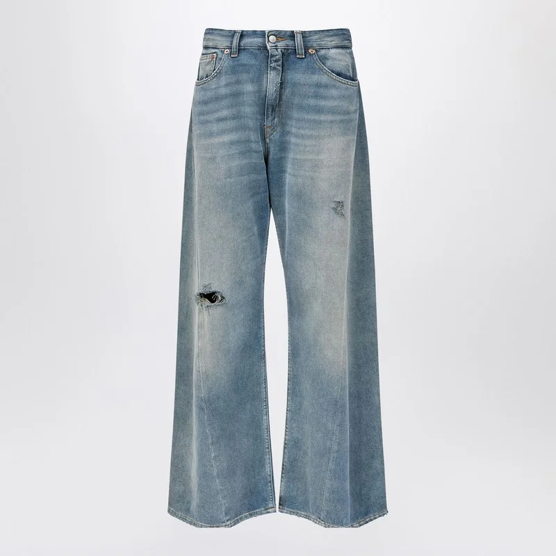 Wide-leg jeans with worn effect - 1