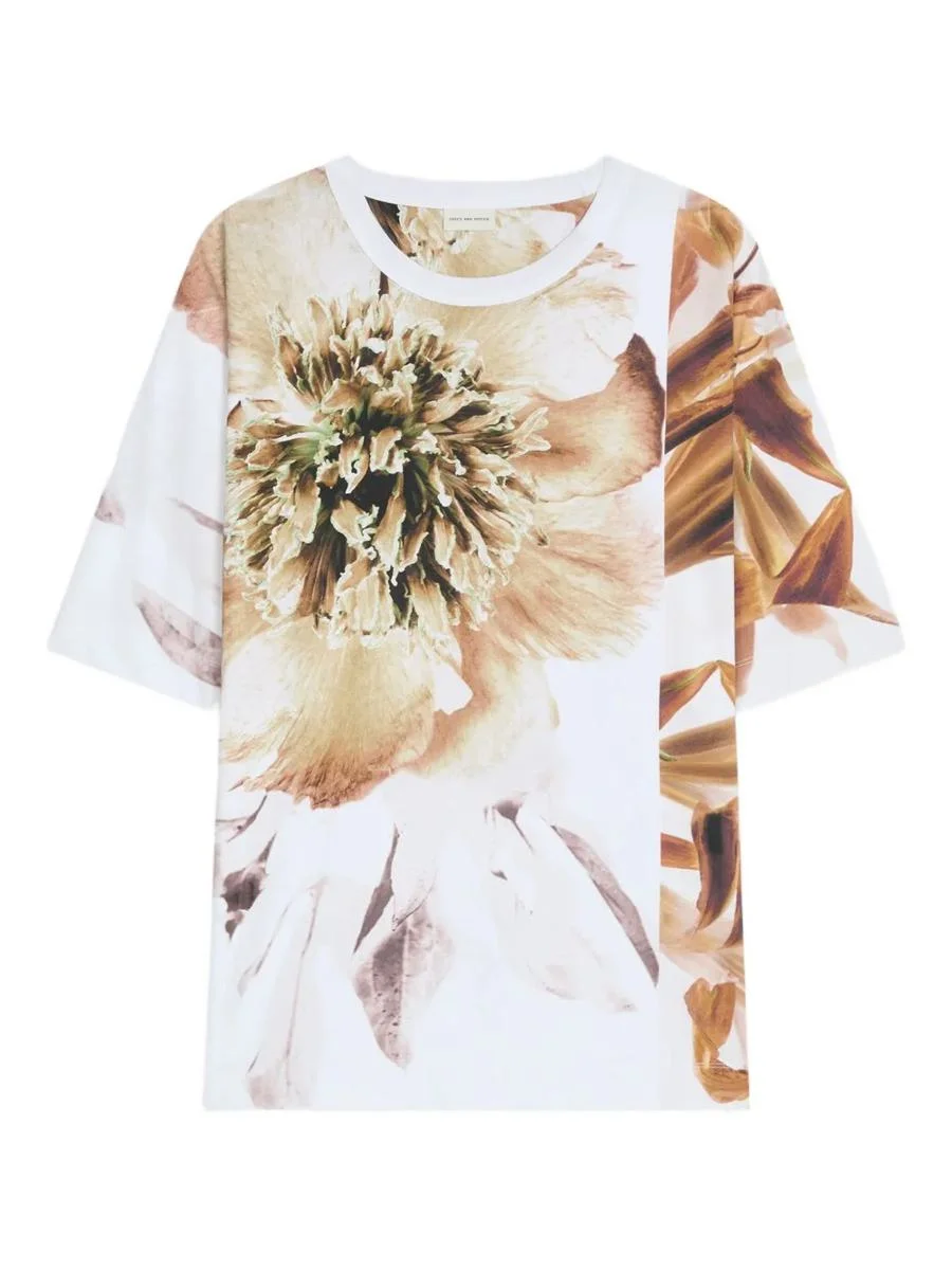 Dries Van Noten Hein Peony Print Cotton T-Shirt Clothing - 1