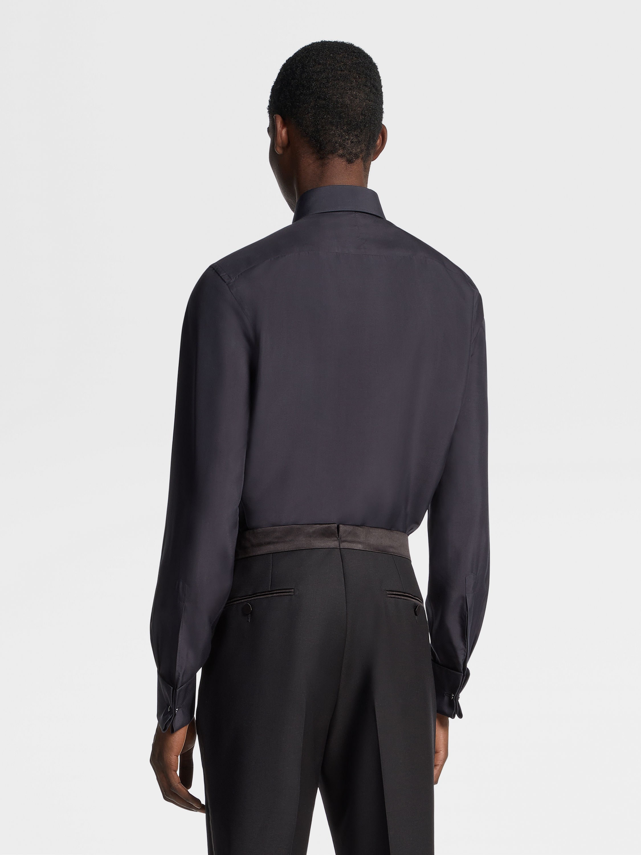 NAVY BLUE SILK EVENING SHIRT - 4