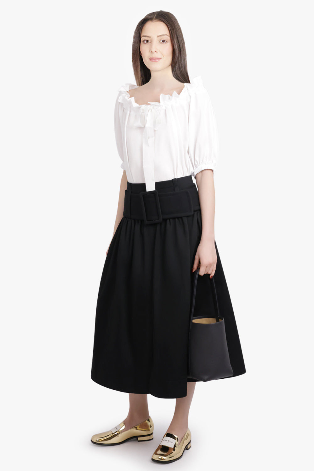 VOLUME MIDI SKIRT WITH BELT DETAIL | BLACK - 2