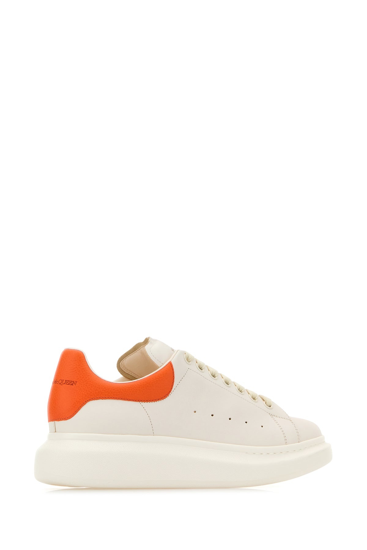 White leather sneakers with orange leather heel - 3