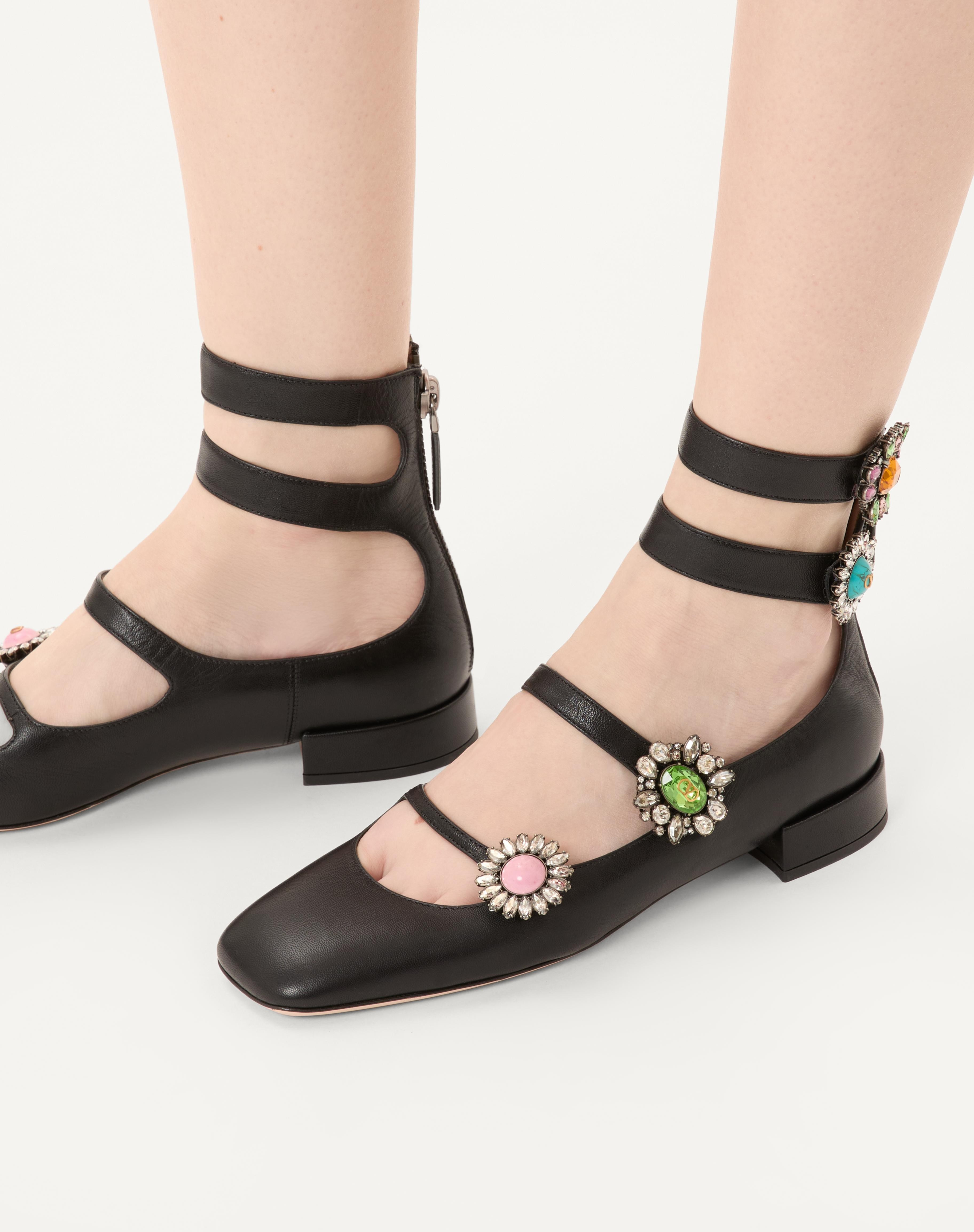 PRESHOES BALLERINAS WITH STRAPS IN KIDSKIN WITH JEWEL BUTTONS 20MM - 2