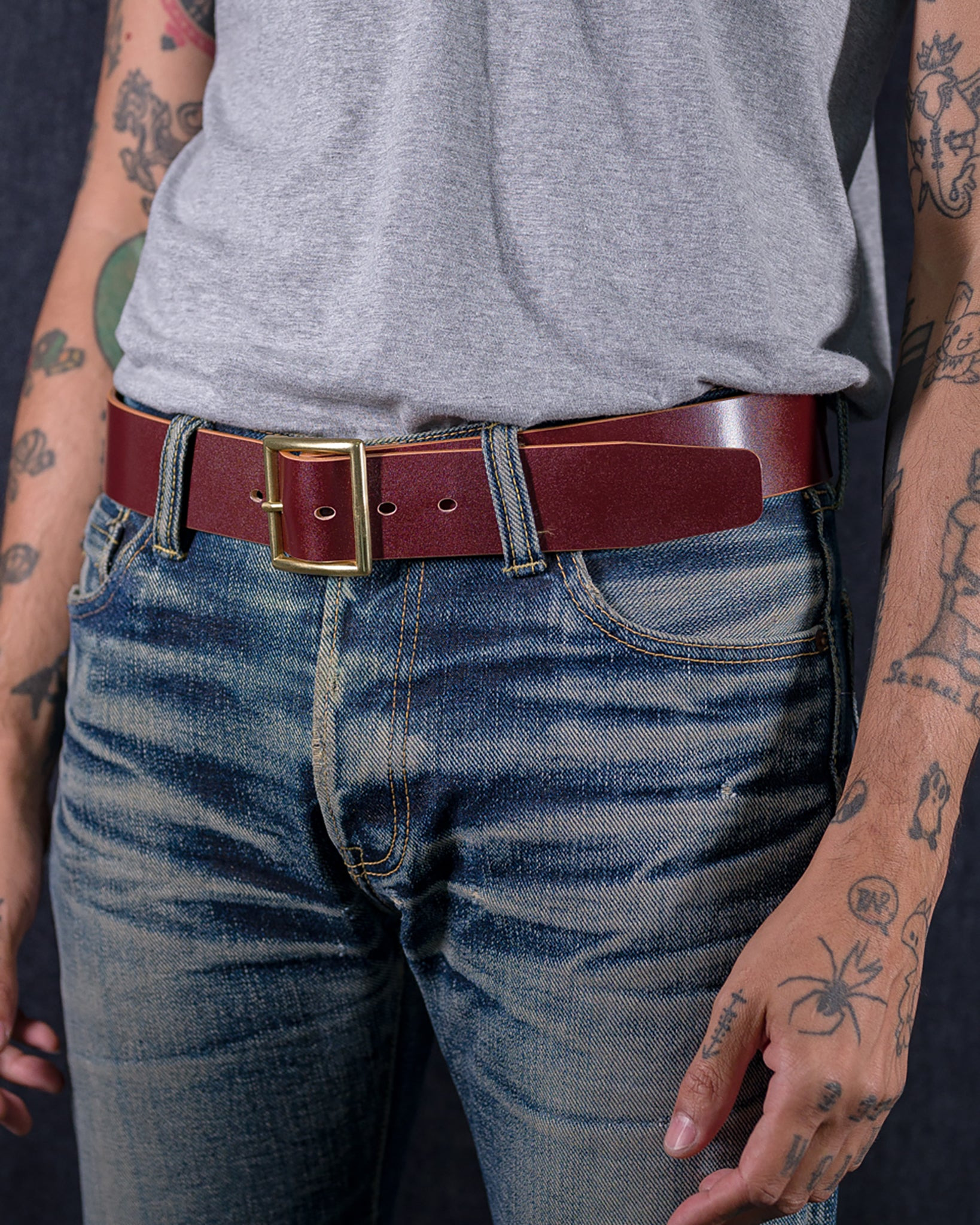 OGL-BELT-VTG1.75-BRN OGL Vintage 1.75" Leather Belt - Hand-Dyed Brown - 2