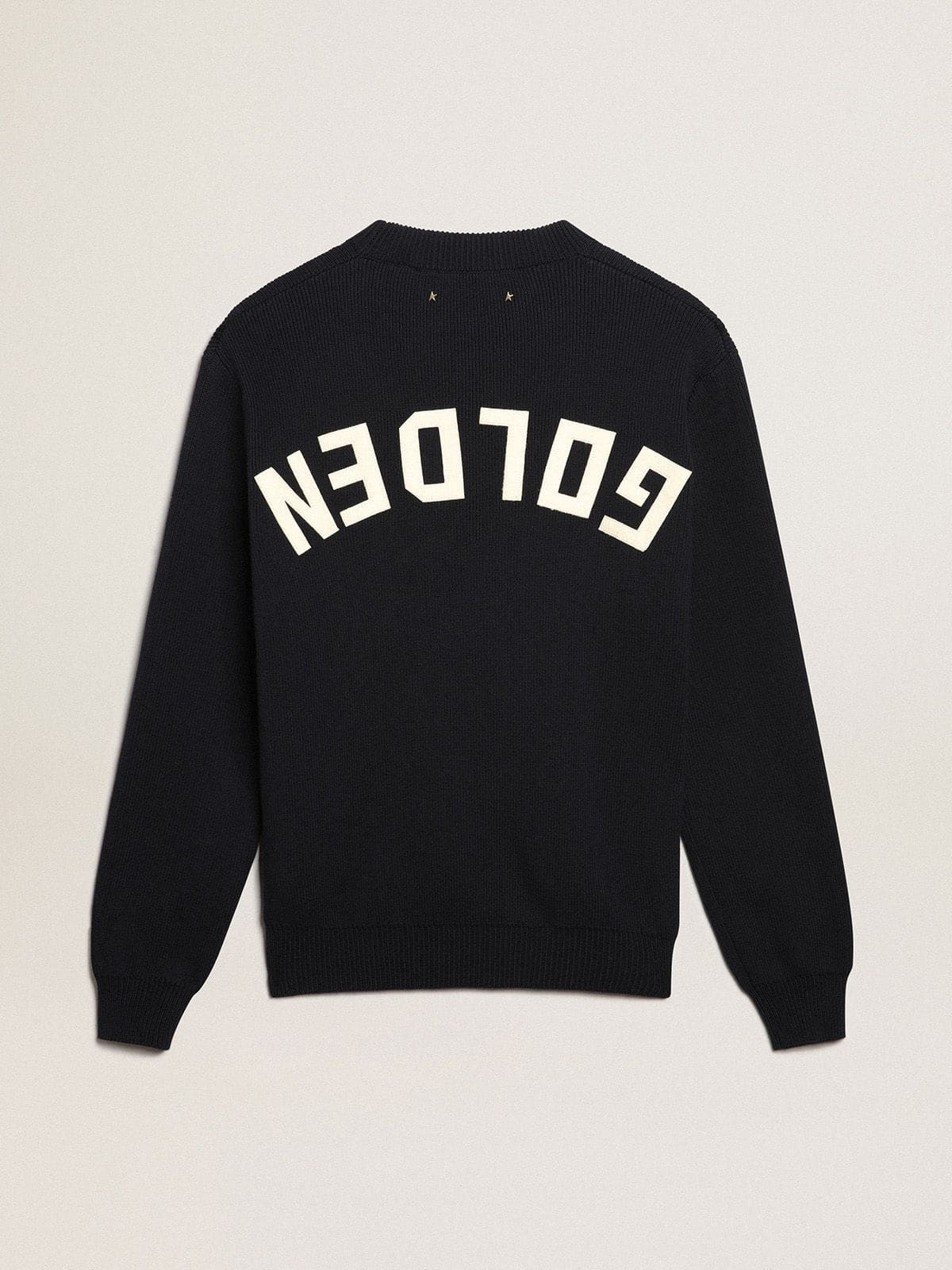 Men's round-neck sweater in dark blue cotton with logo - 5