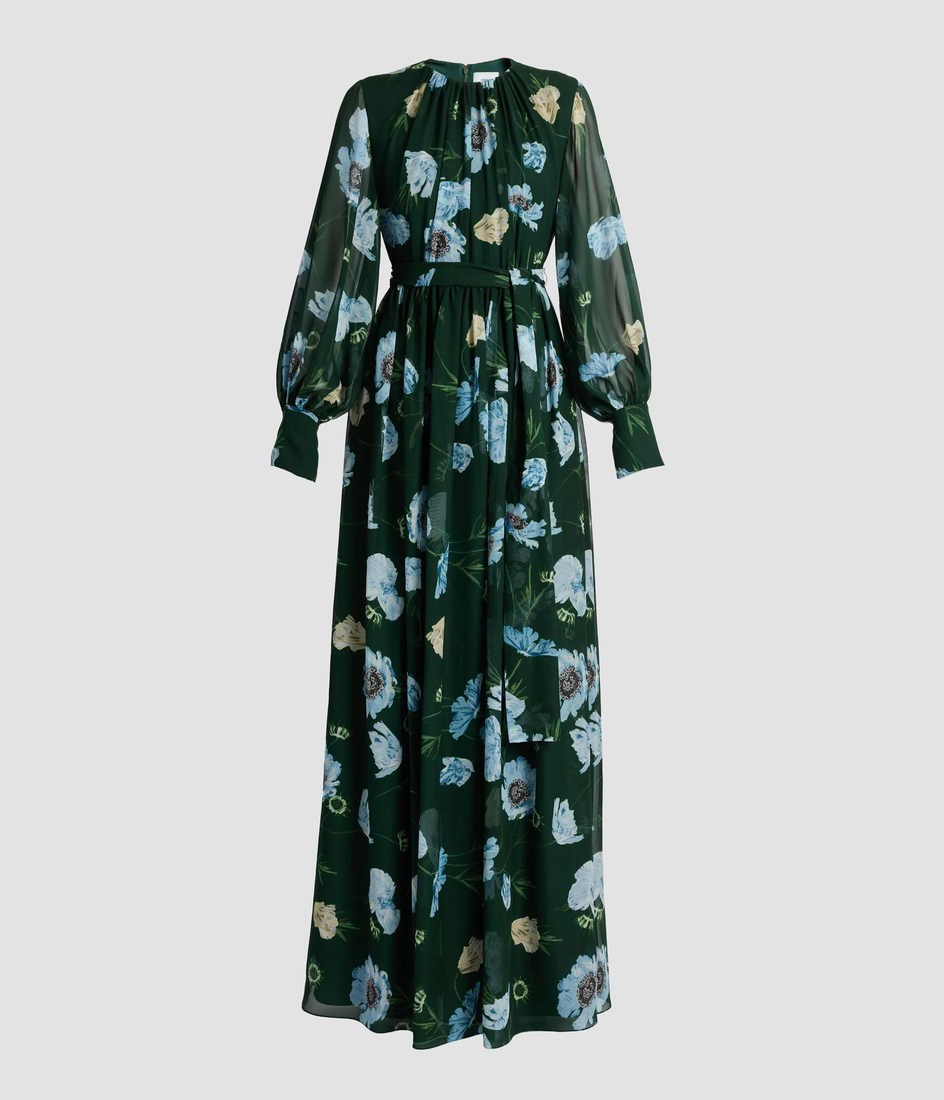 FLORAL SILK VOILE LONG SLEEVE GOWN - 1