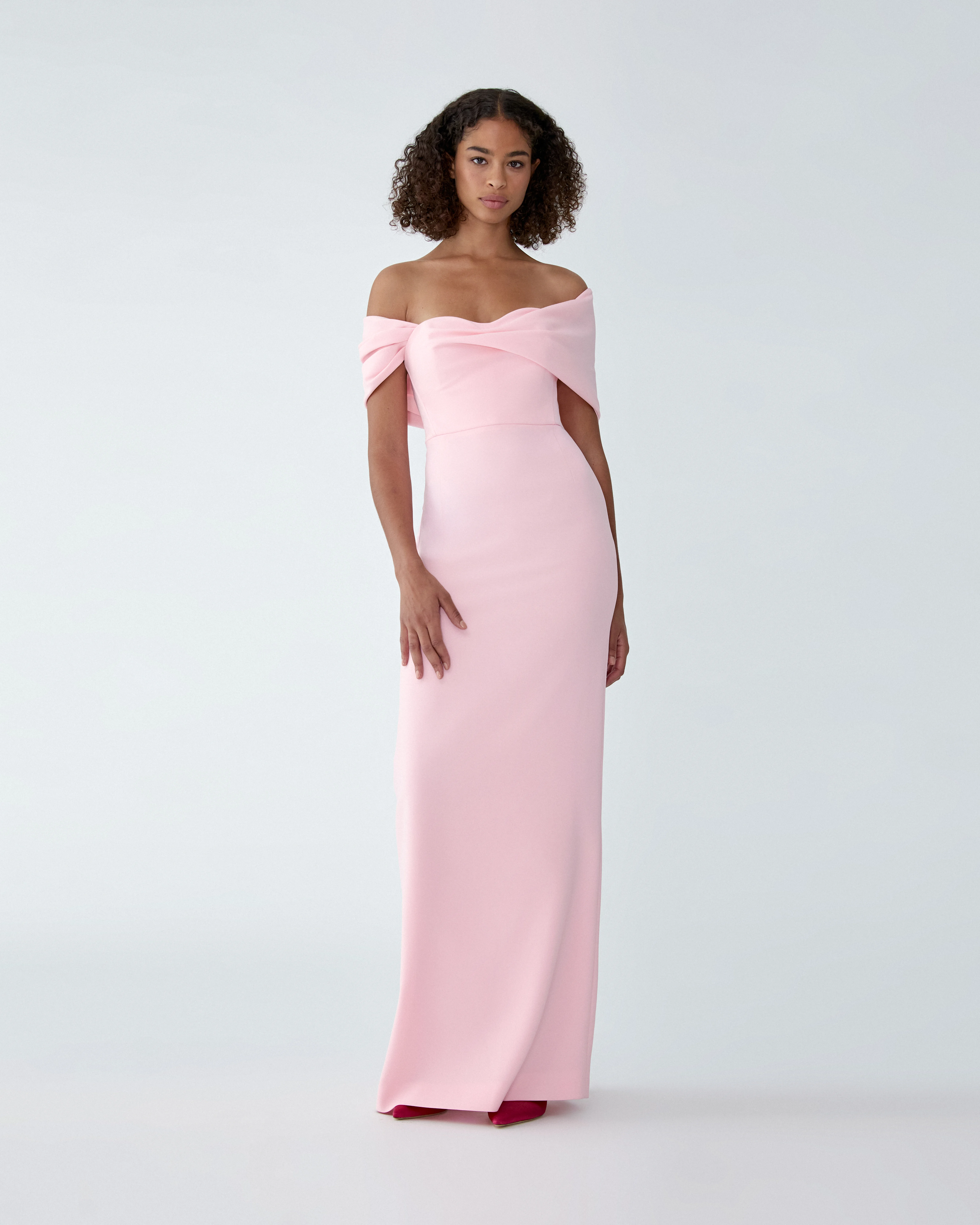 Draped Off-Shoulder Column Gown - 1