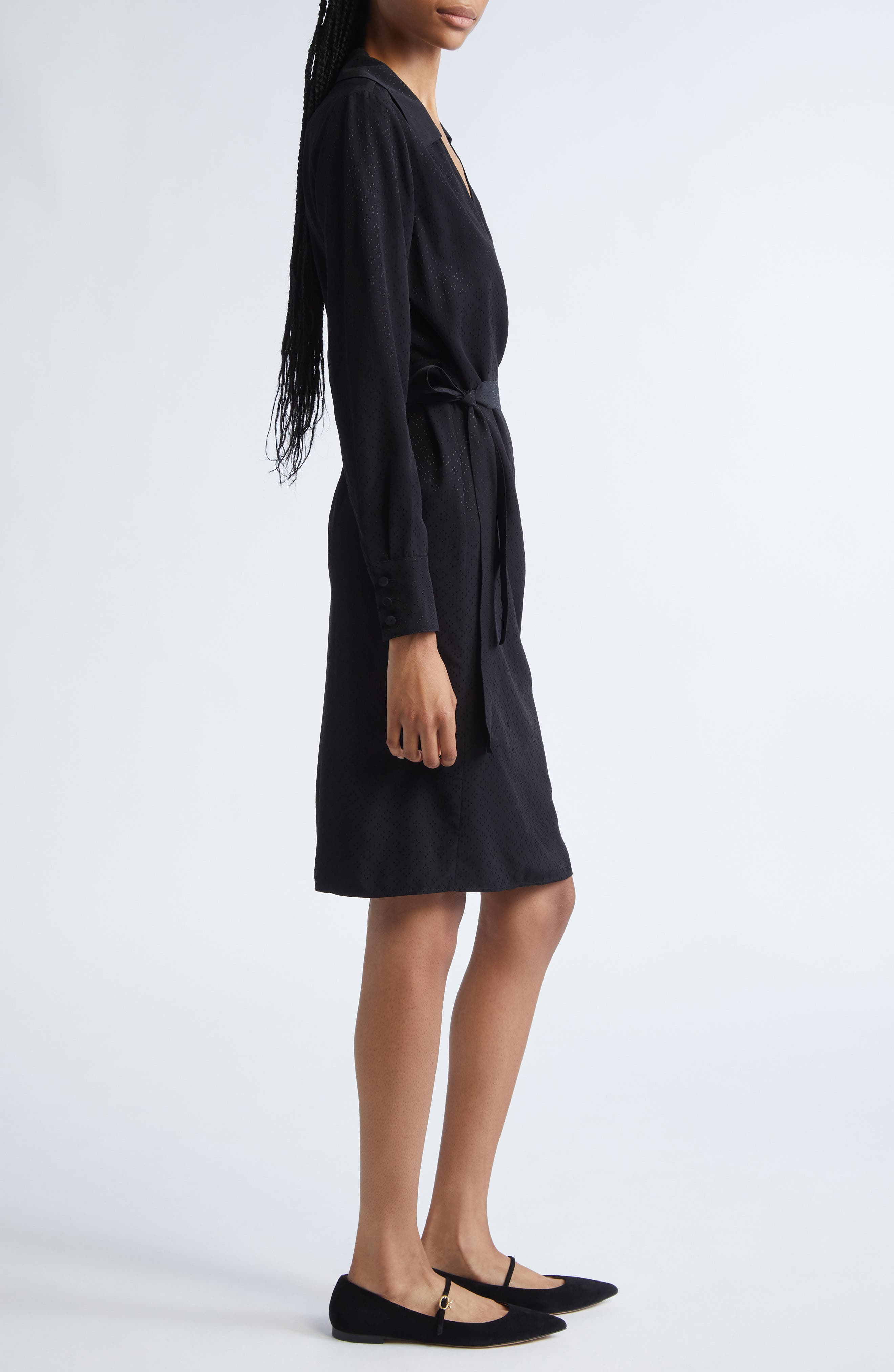 Emporio Armani Long Sleeve Jacquard Faux Wrap Dress in Black at Nordstrom - 3