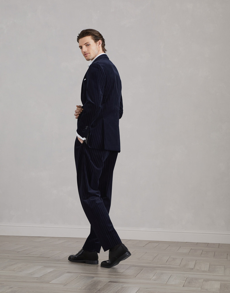 Brunello Cucinelli Comfort cotton pinstripe corduroy tuxedo with one-and-a-half breasted jacket and trousers with doubl outlook