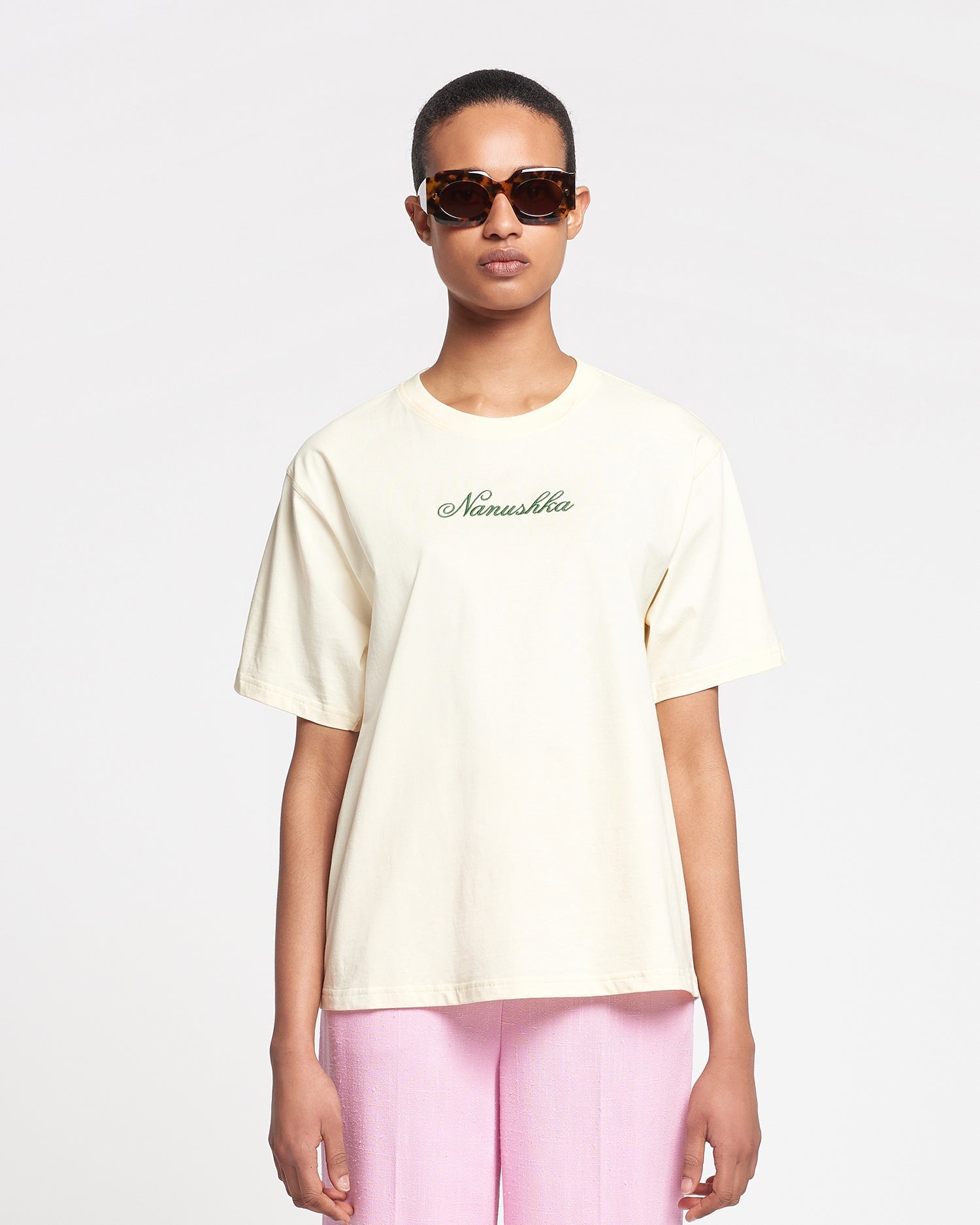 【関税込み】Nanushka グリーン Reece Tシャツ Reece - Embroidered Cotton-Jersey T-Shirt - Shell – Nanushka