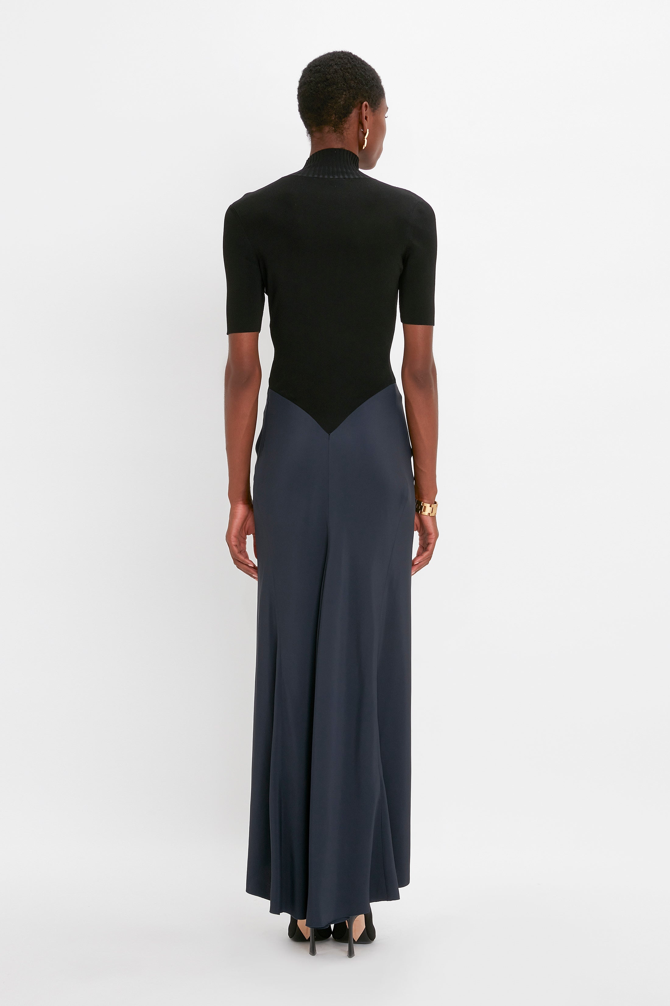 Polo Neck Gathered Dress In Midnight - 4