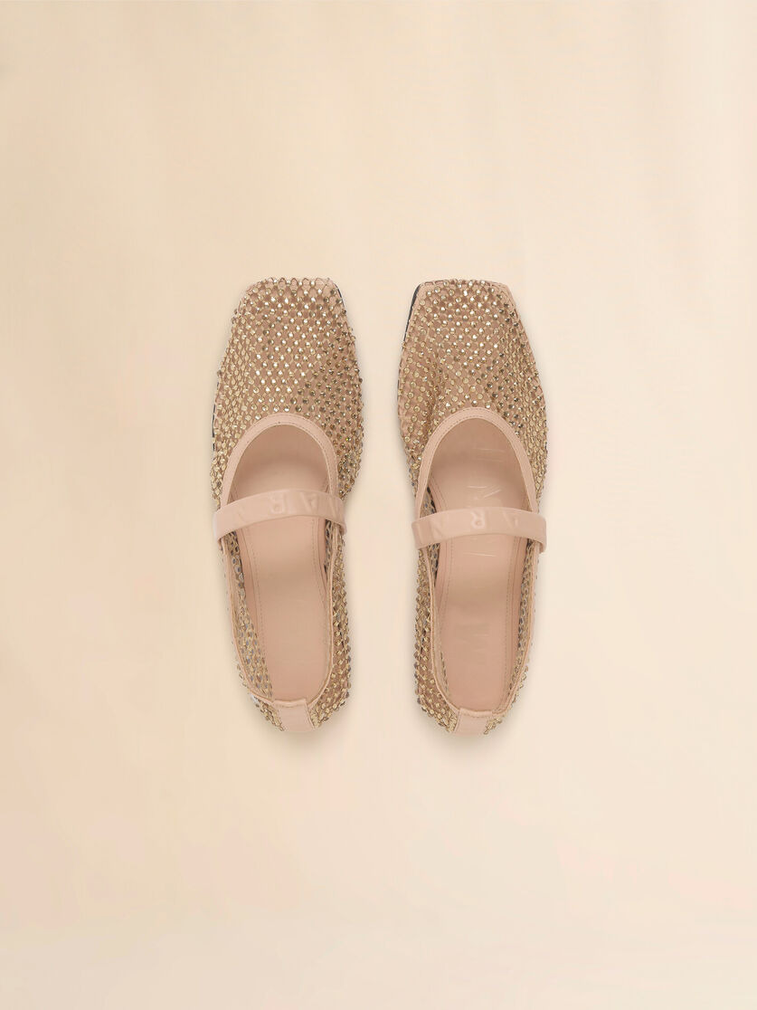 LIGHT PINK MESH MARY JANE BALLET FLAT WITH CRYSTALS - 4