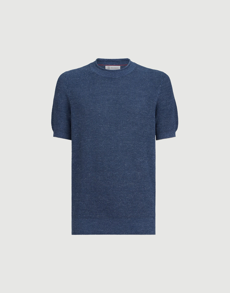Linen and cotton half English rib knit t-shirt 1