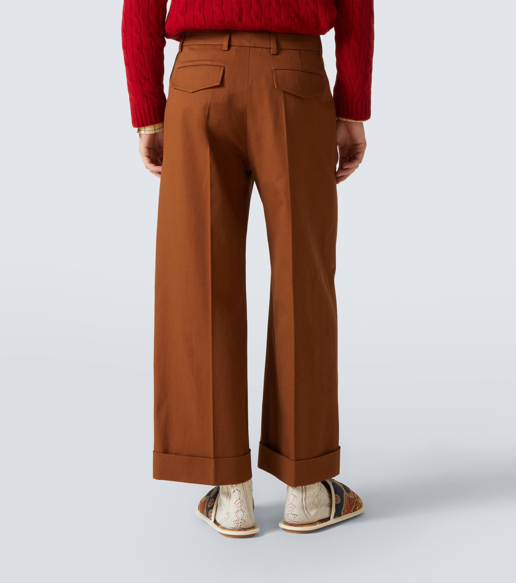 Cropped cotton gabardine wide-leg pants - 4
