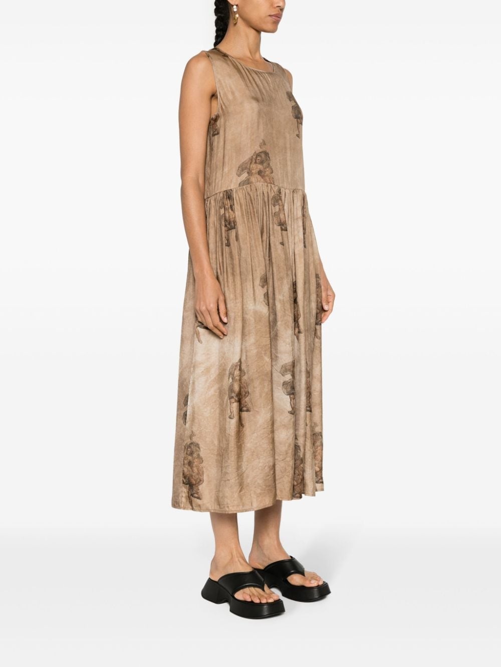 renaissance-print midi dress - 3