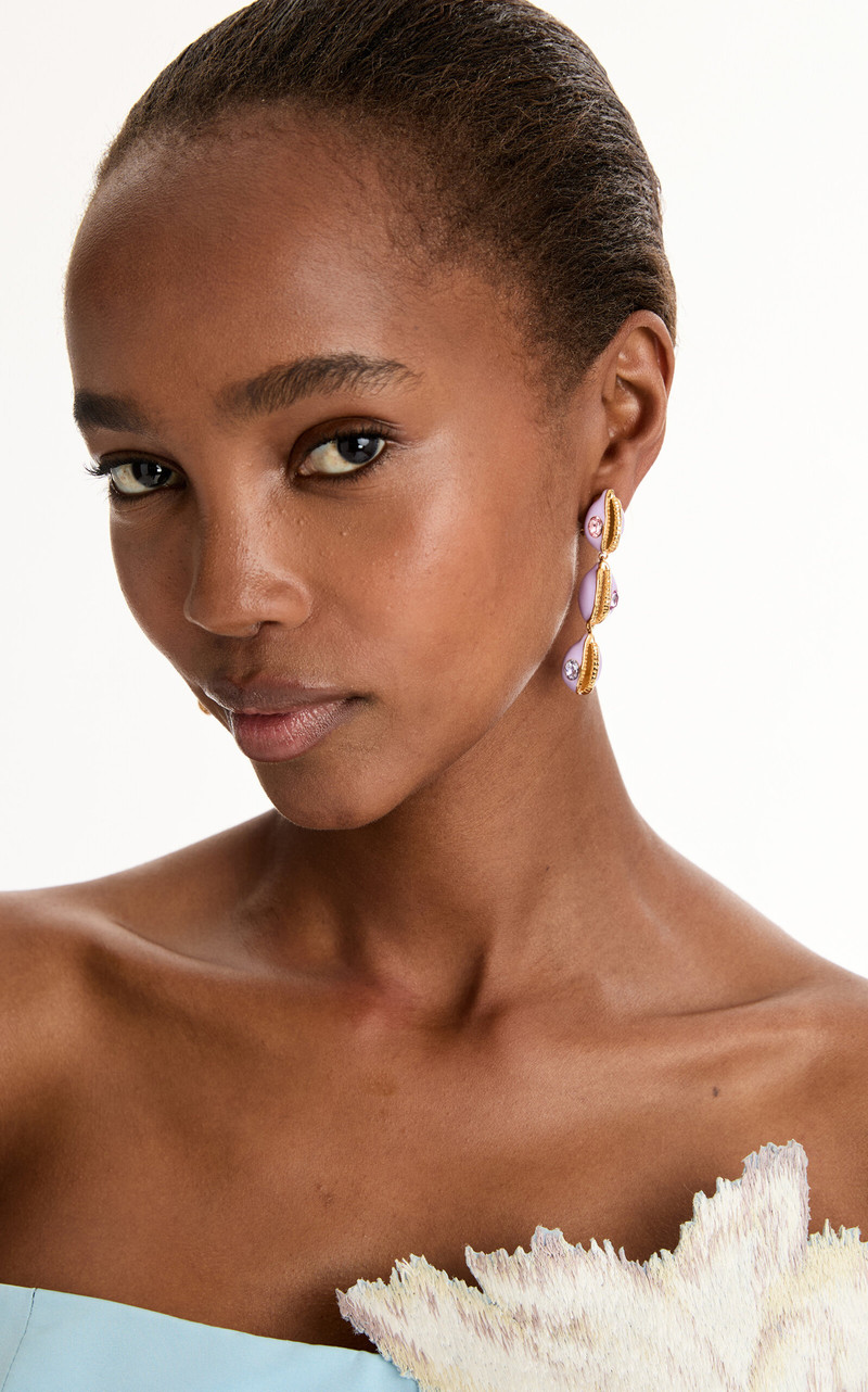 Oscar de la Renta Cowrie Shell Drop Earrings - Enamel purple outlook