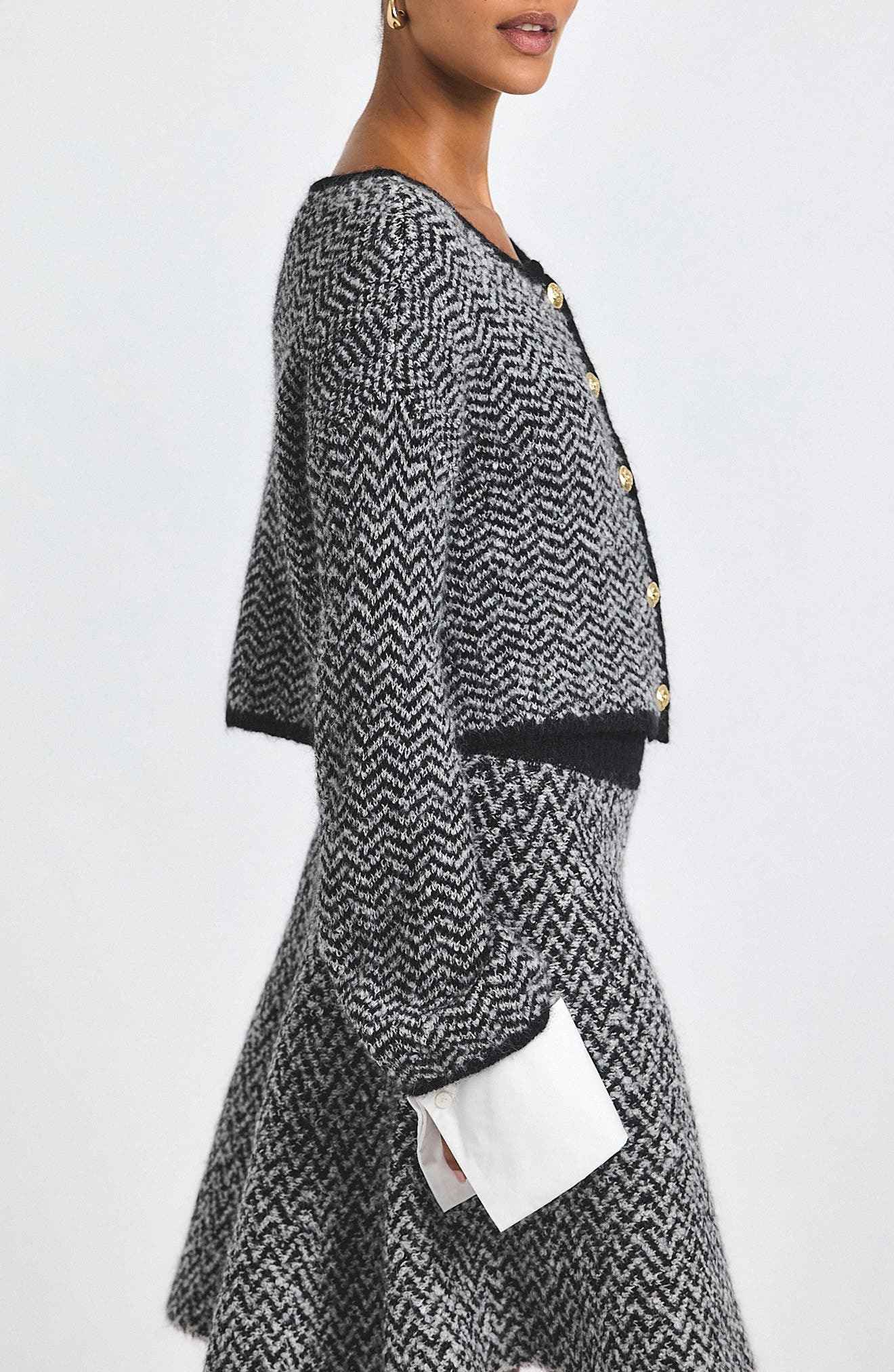 Derek Lam 10 Crosby Sabine Crop Cardigan in Black/White at Nordstrom - 3