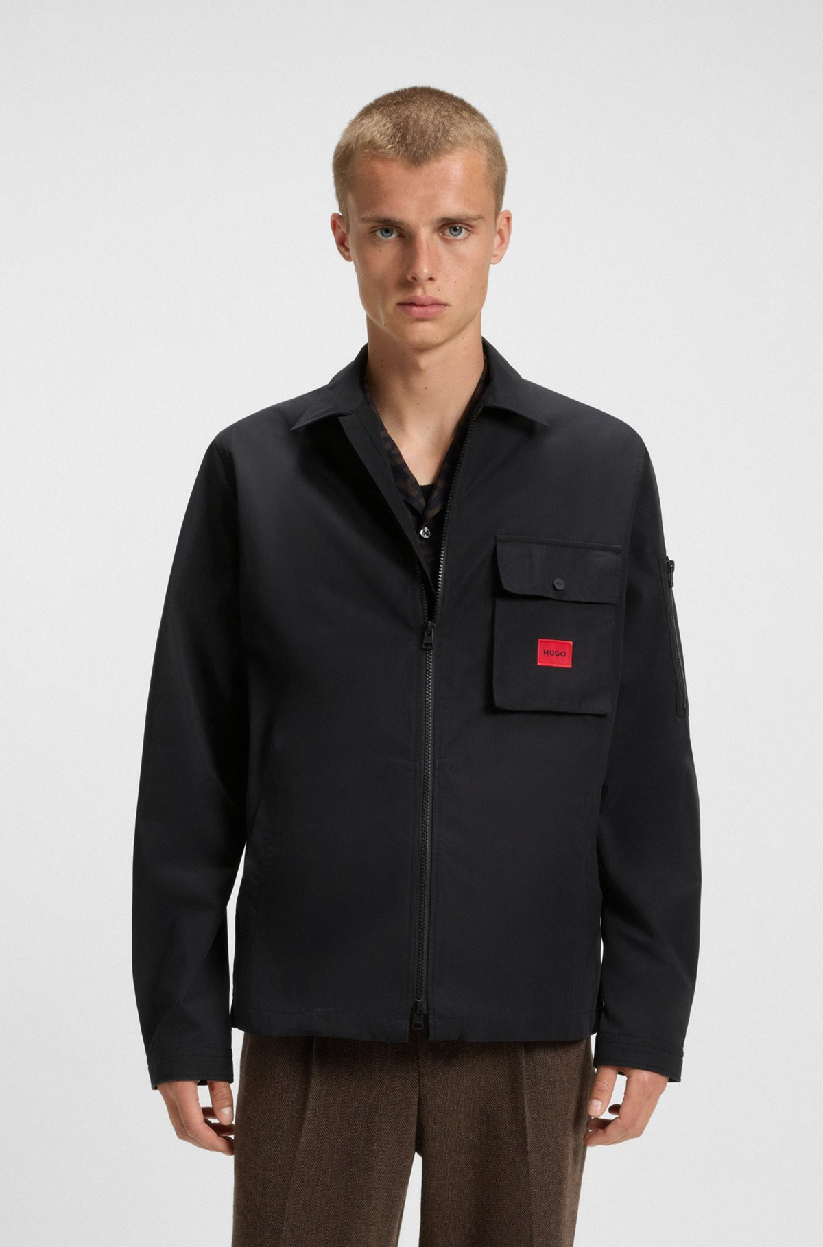 ZIP-UP CANVAS OVERSHIRT WITH LOGO LABEL - 2