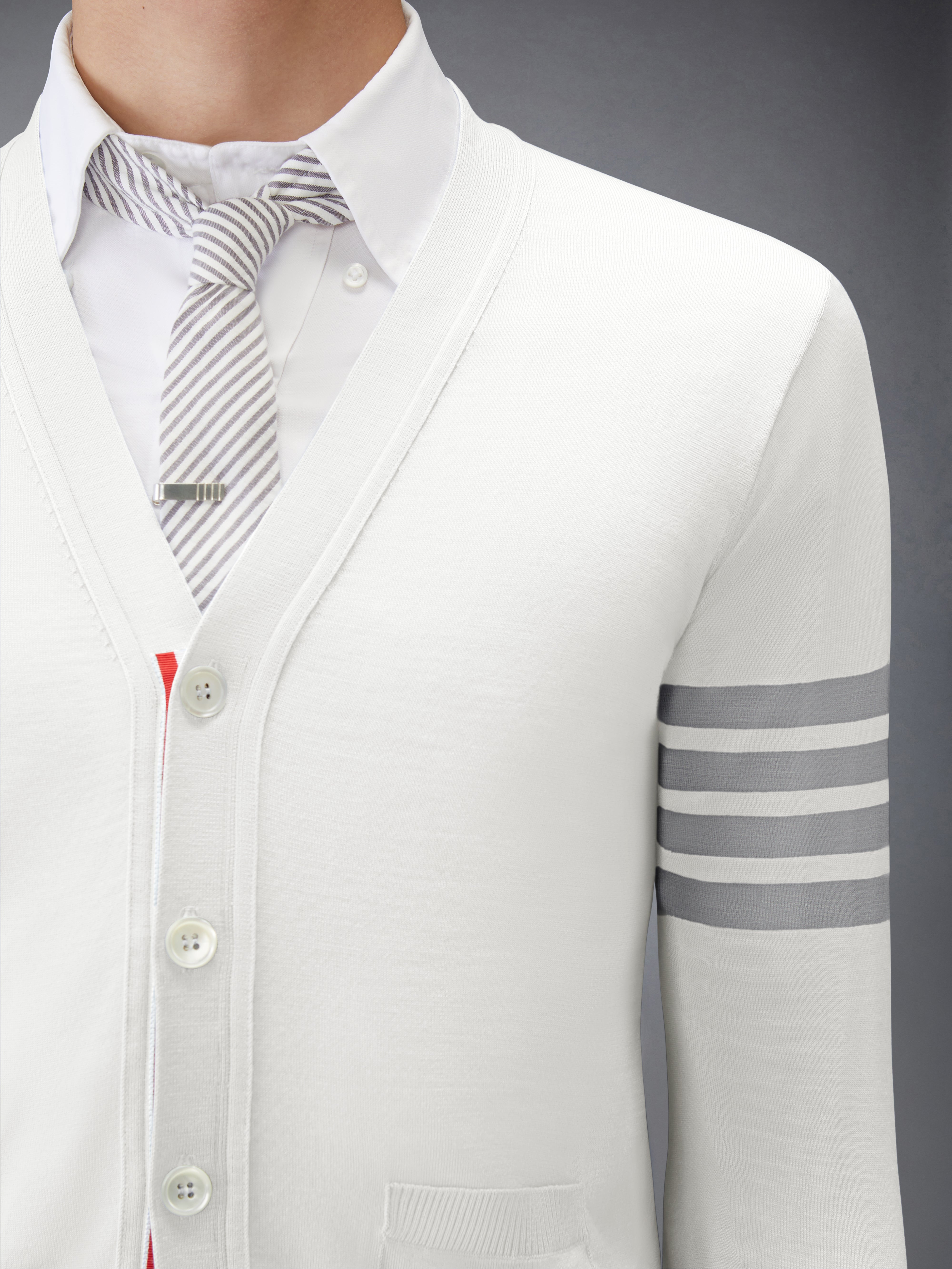MERINO WOOL 4-BAR CLASSIC V-NECK CARDIGAN - 6