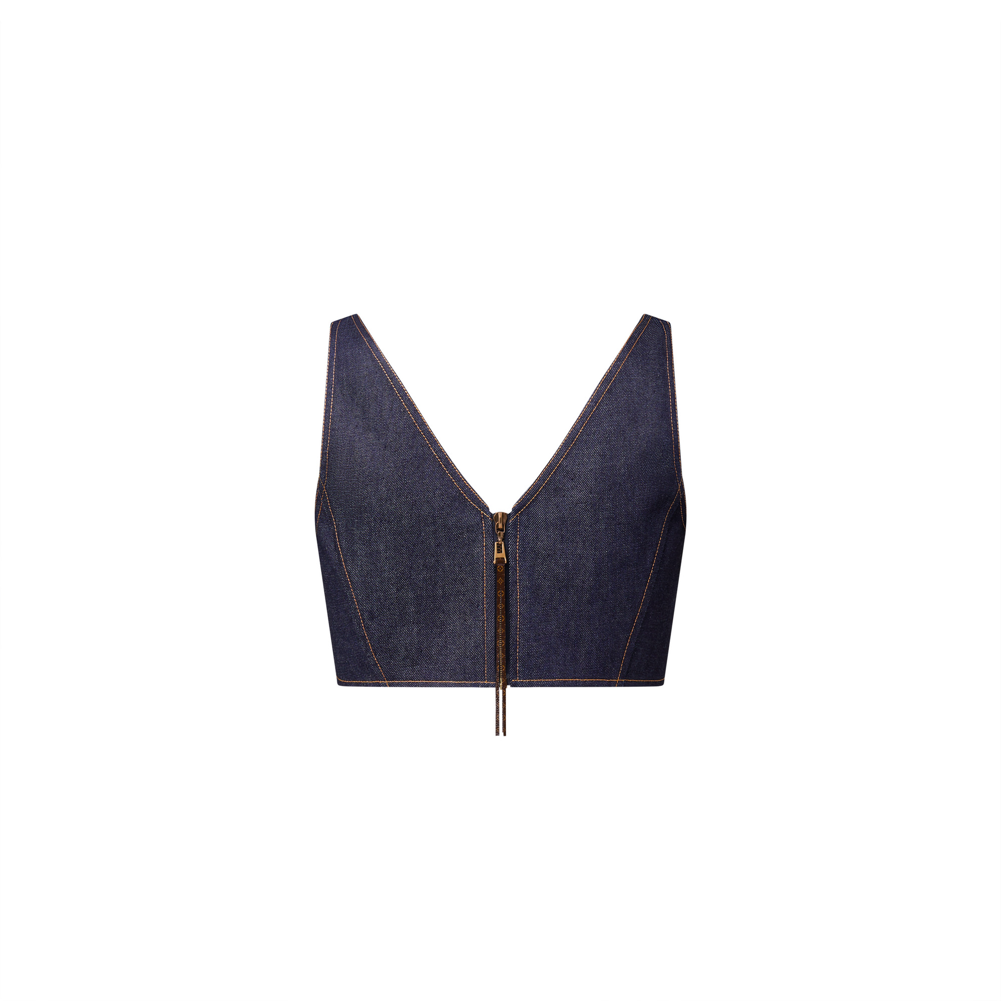 Denim V-Neck Crop Top - 3
