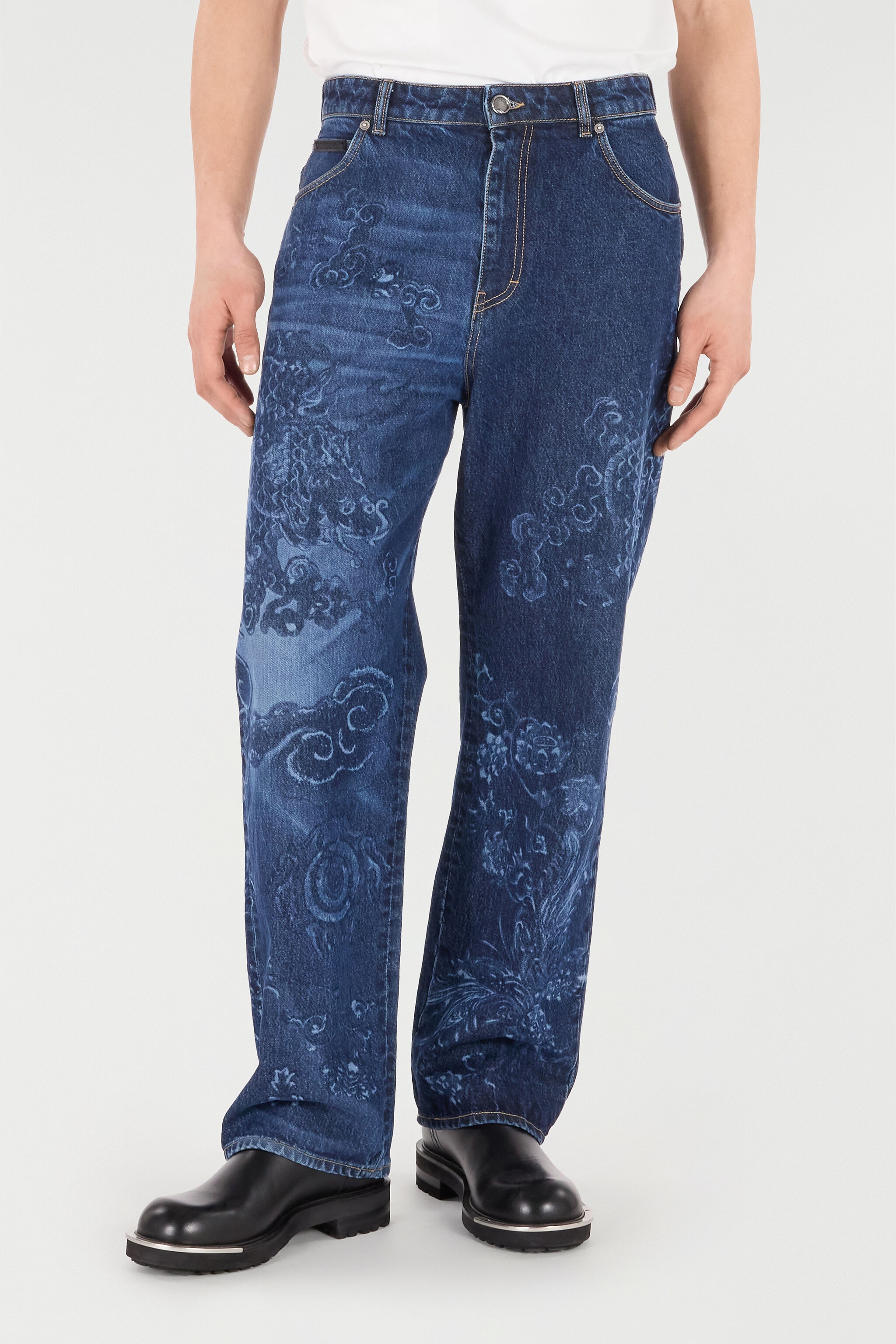 Jeans with Dragon and Floral Motif - 3