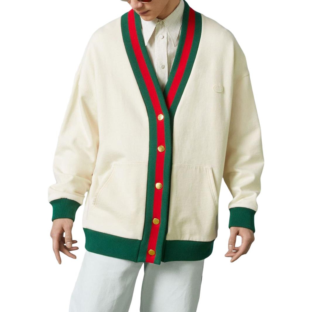 Gucci Cotton Jersey Cardigan With Web 'Off White' 752190-XJFV6-9150 - 3