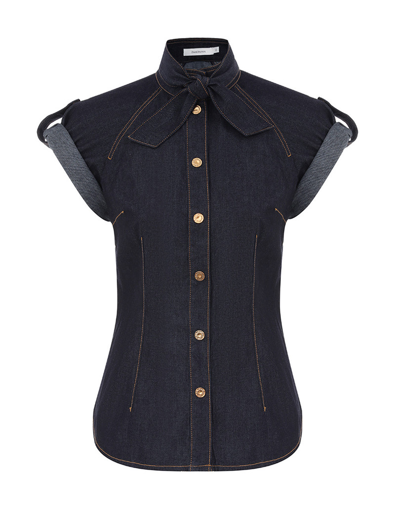 DENIM TIE NECK SHIRT 1